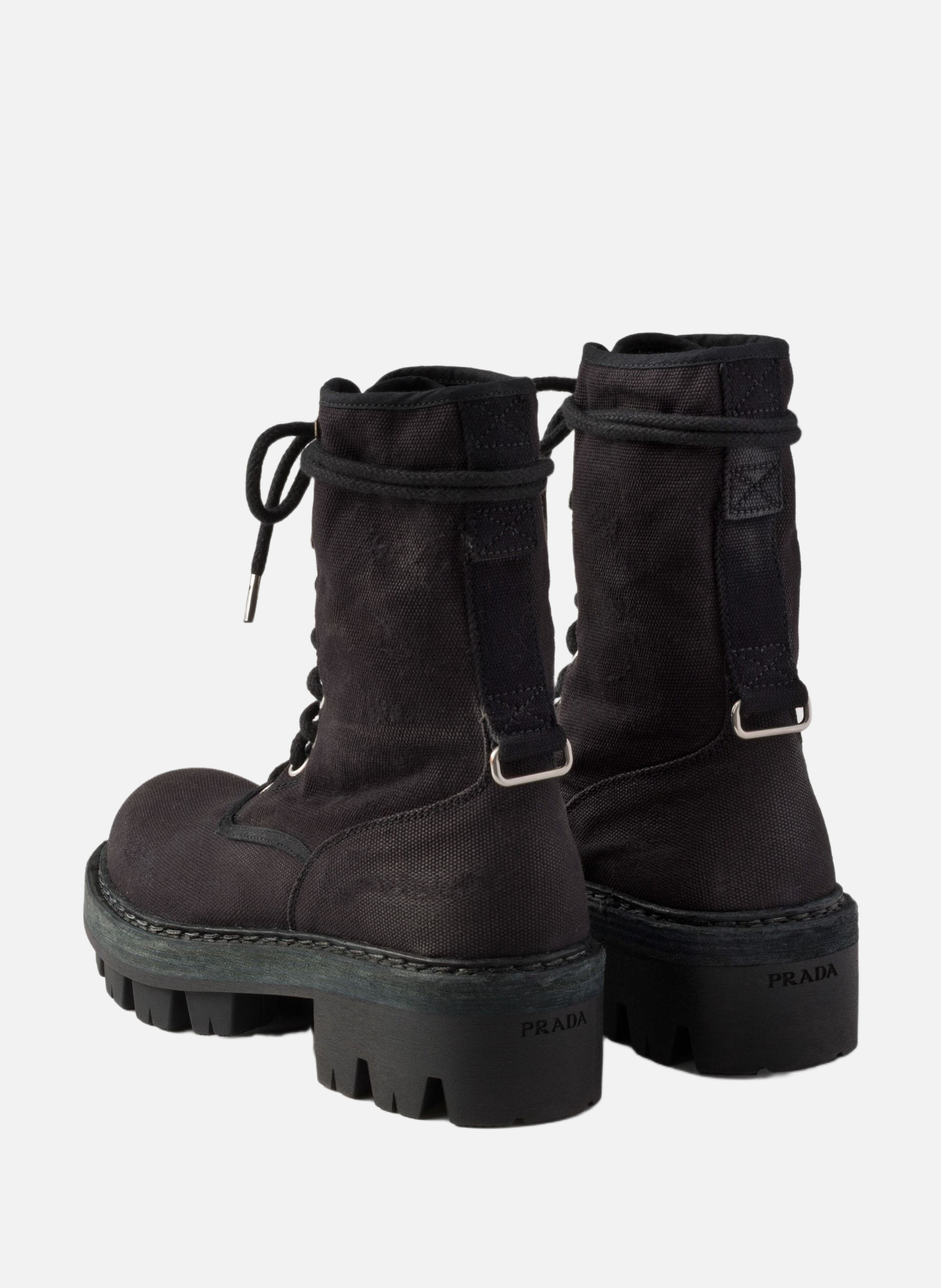 Bottines à lacets en toile PRADA Noir