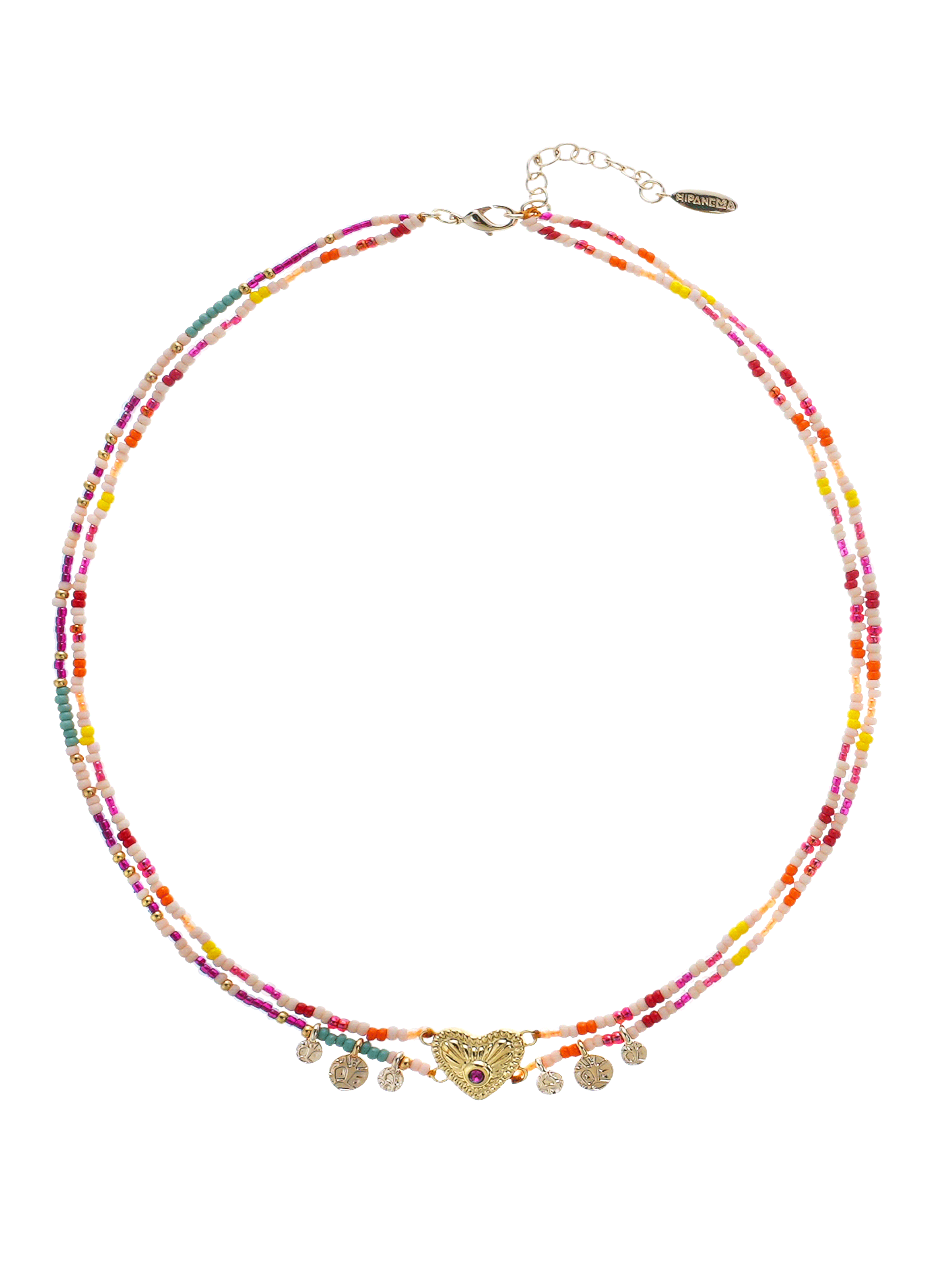 Collier multiliens perles et pampilles avec cabochon cœur mylove HIPANEMA Rose