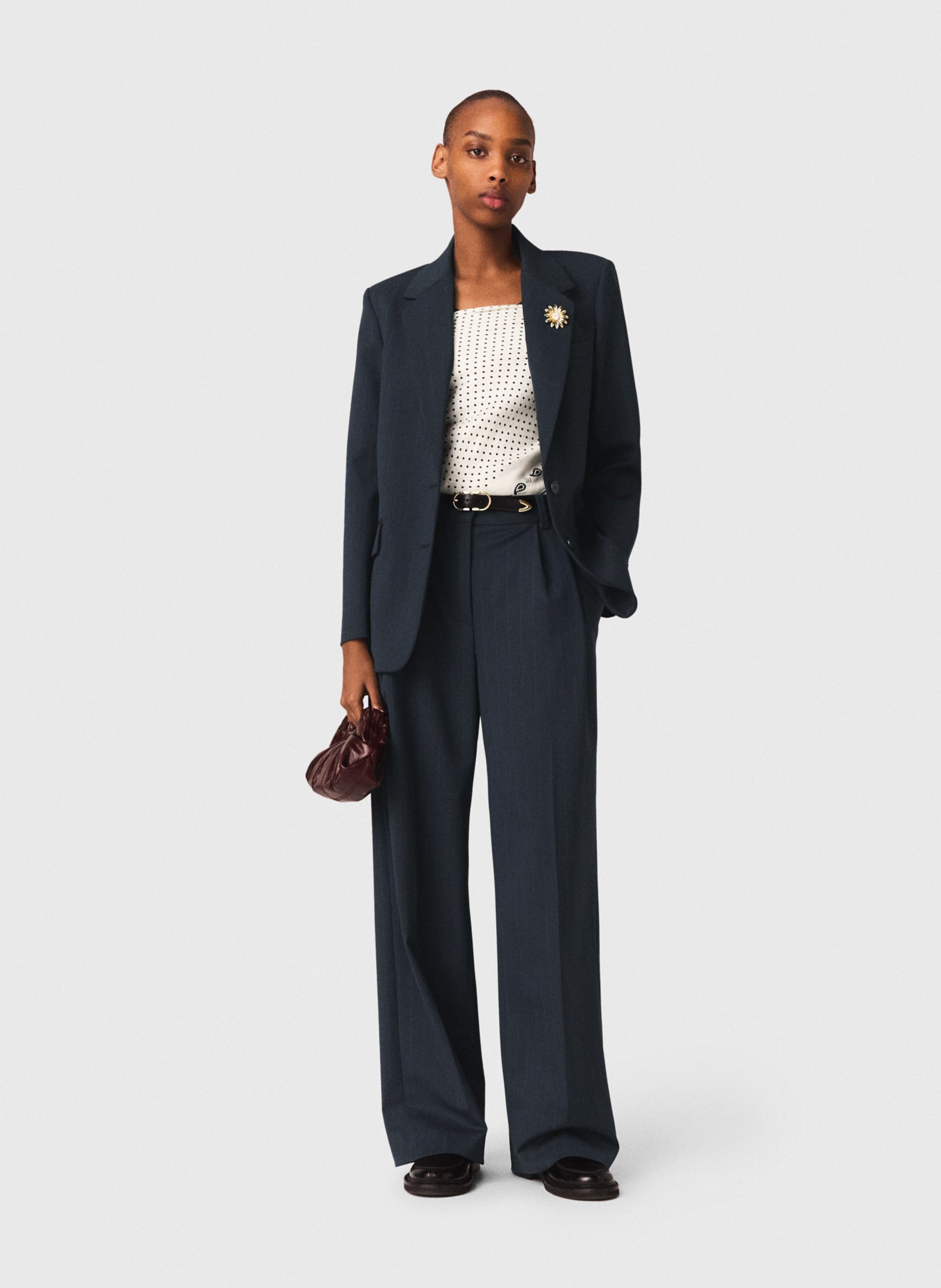 Veste tailleur droite en laine mélangée MAJE Bleu