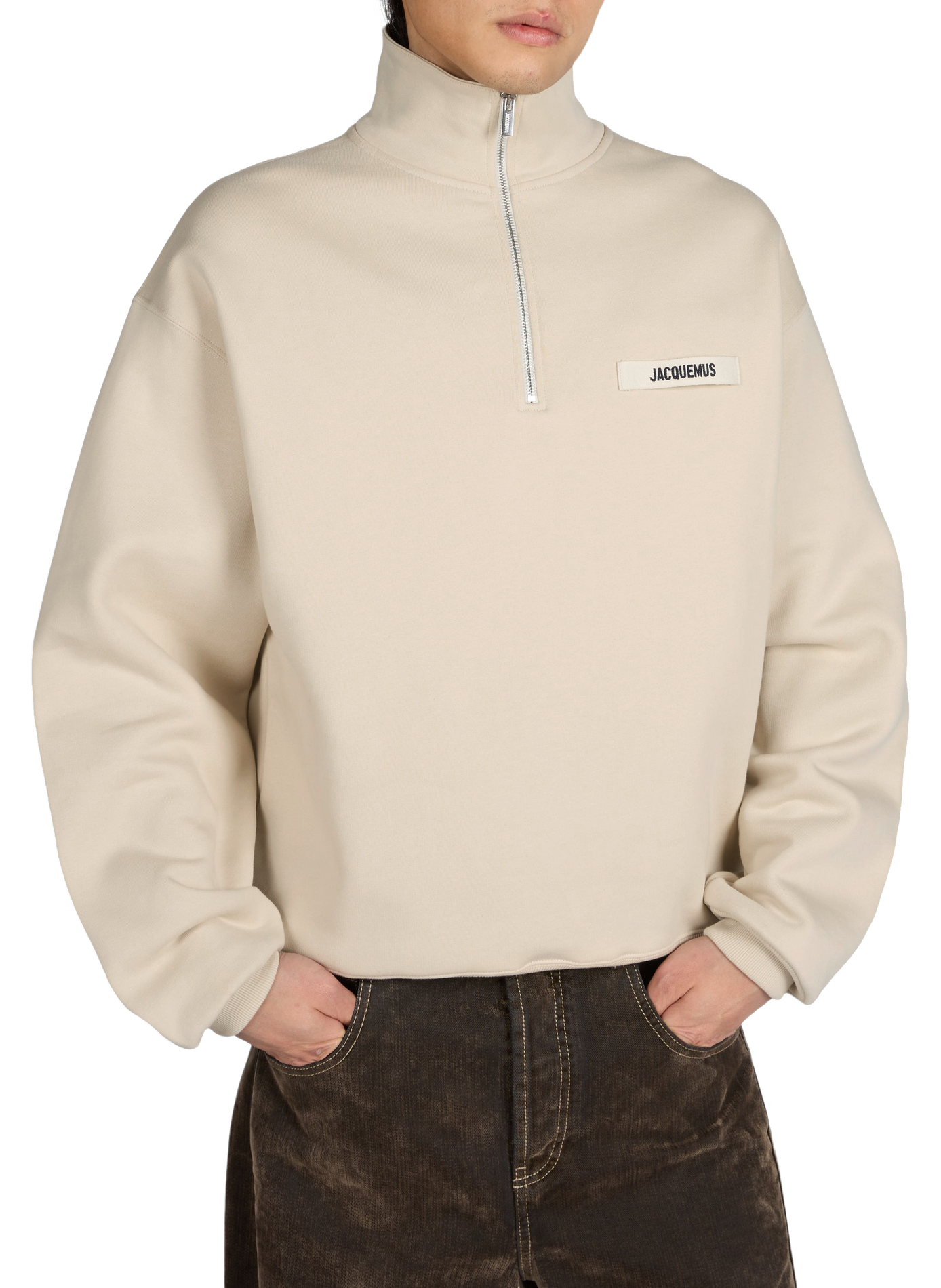 Sweat à col zippé camionneur Gros Grain en coton JACQUEMUS Beige