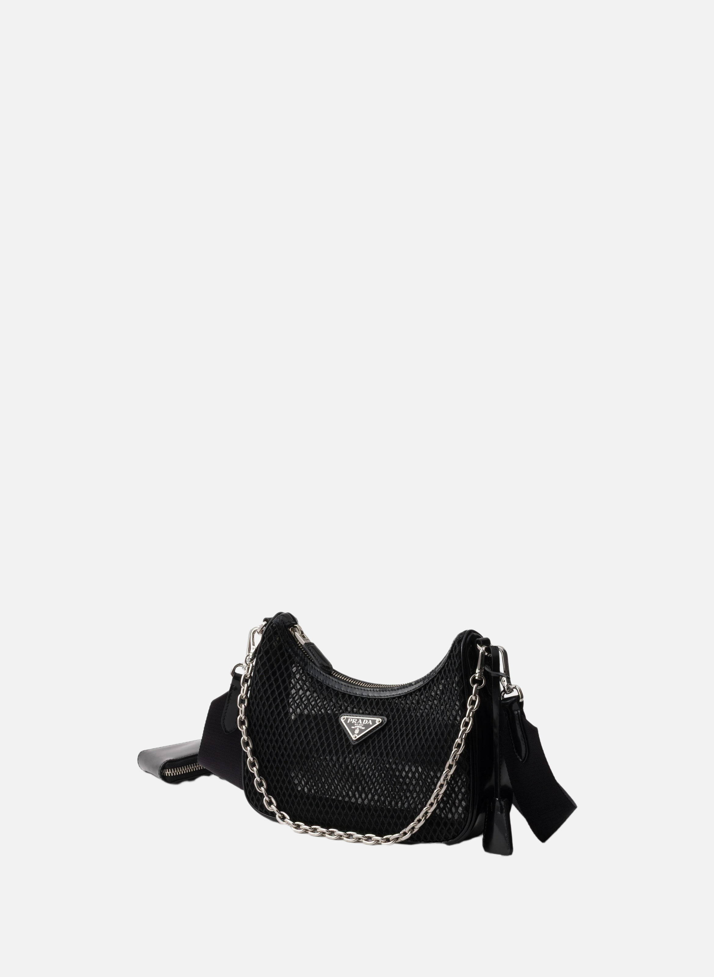 Sac prada re-edition 2005 en mesh et cuir brossé PRADA Noir