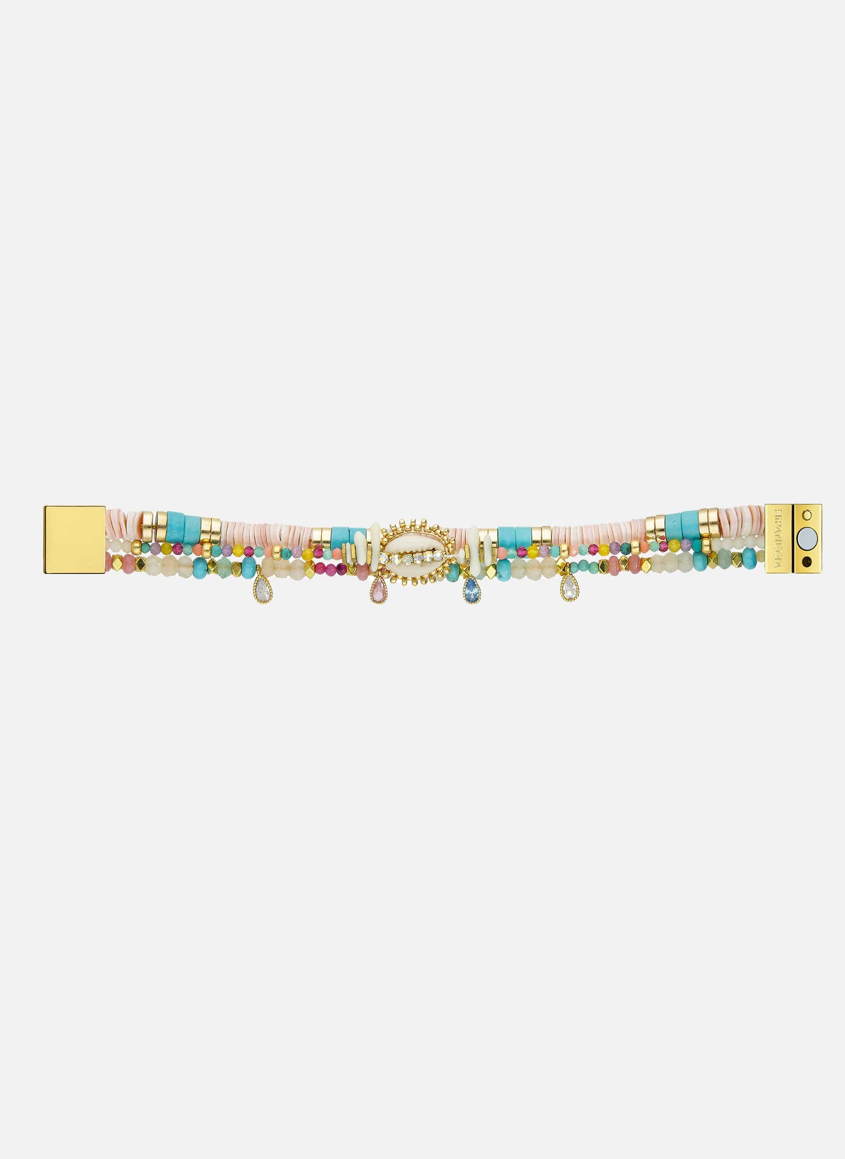 Bracelet manchette multiliens avec perles et coquillage calipso HIPANEMA Doré