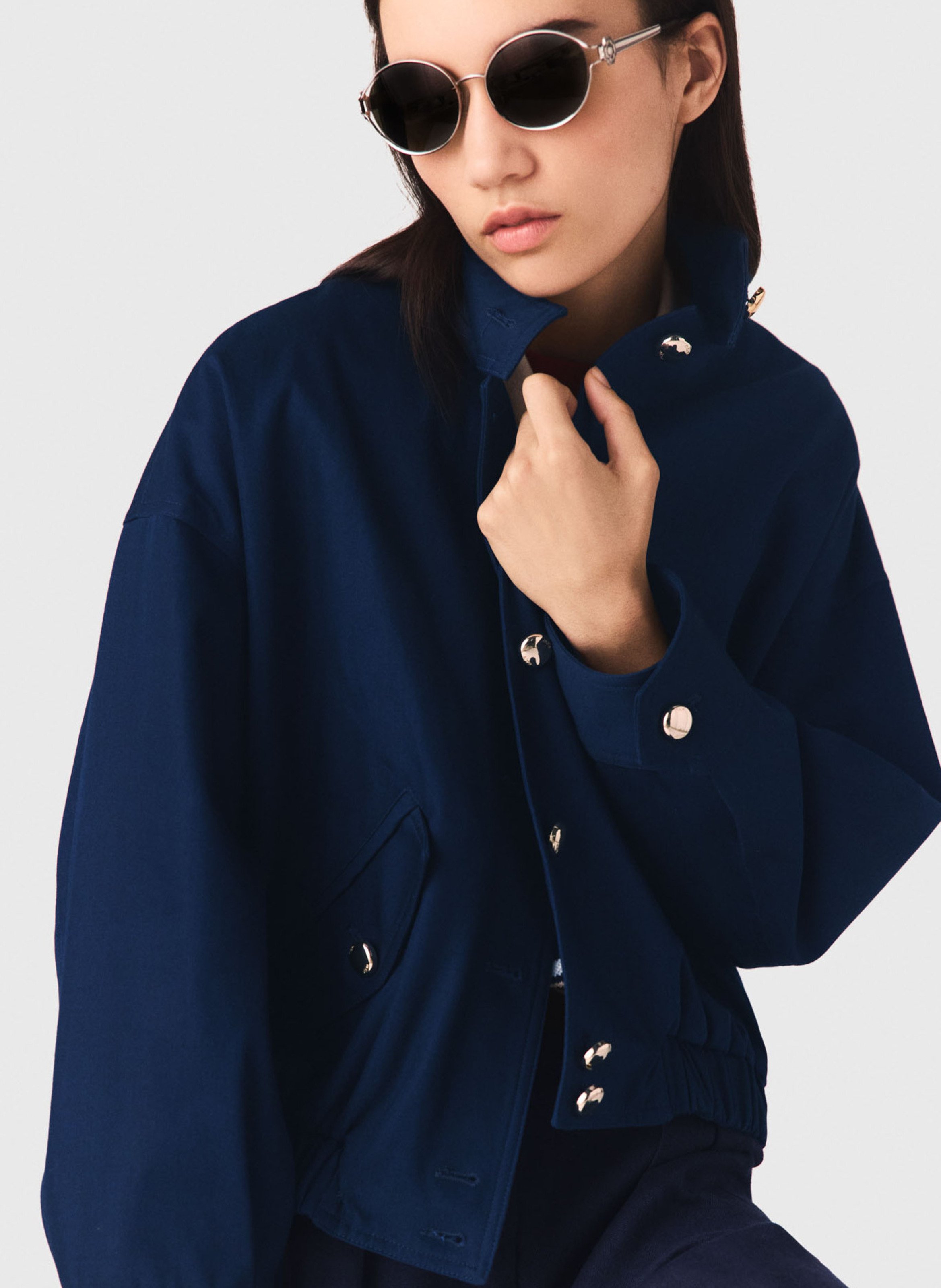 Veste courte boutonnée en coton MAJE Bleu