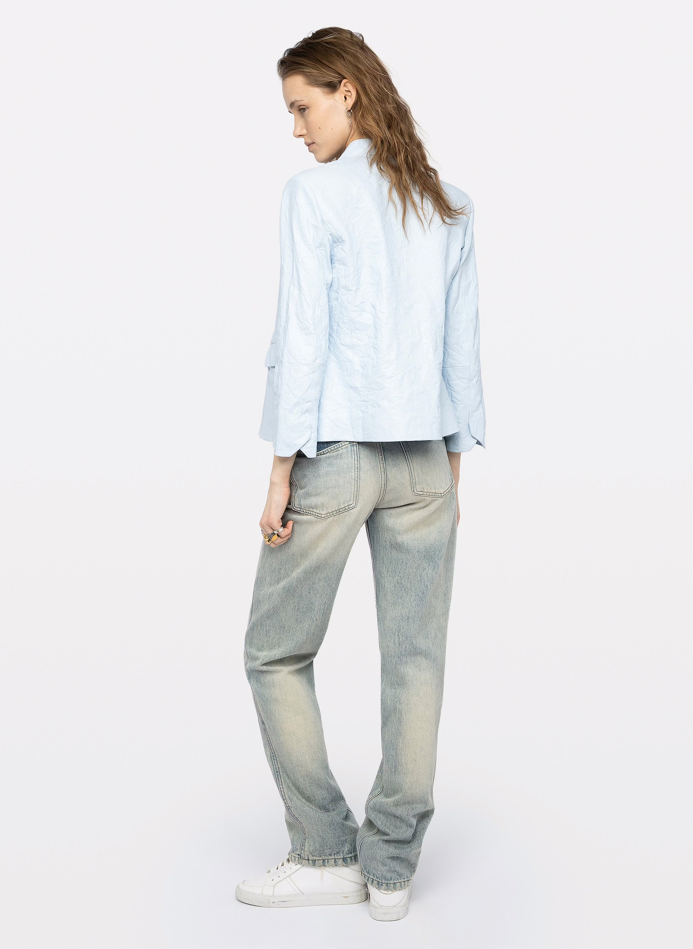 Blouson col rond en cuir veryn ZADIG&VOLTAIRE Bleu