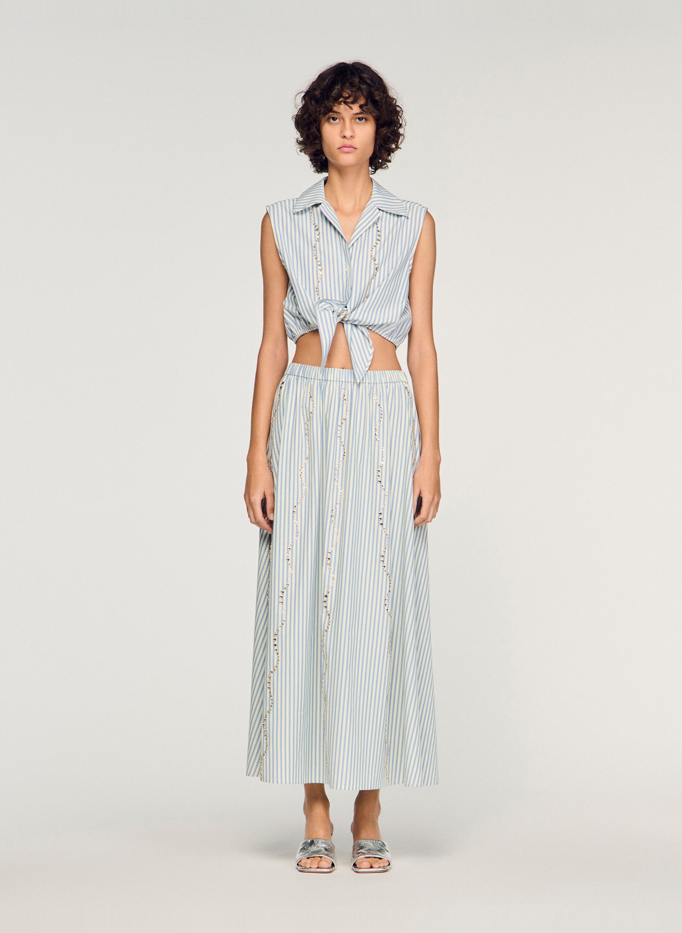 Jupe midi rayée SANDRO Bleu
