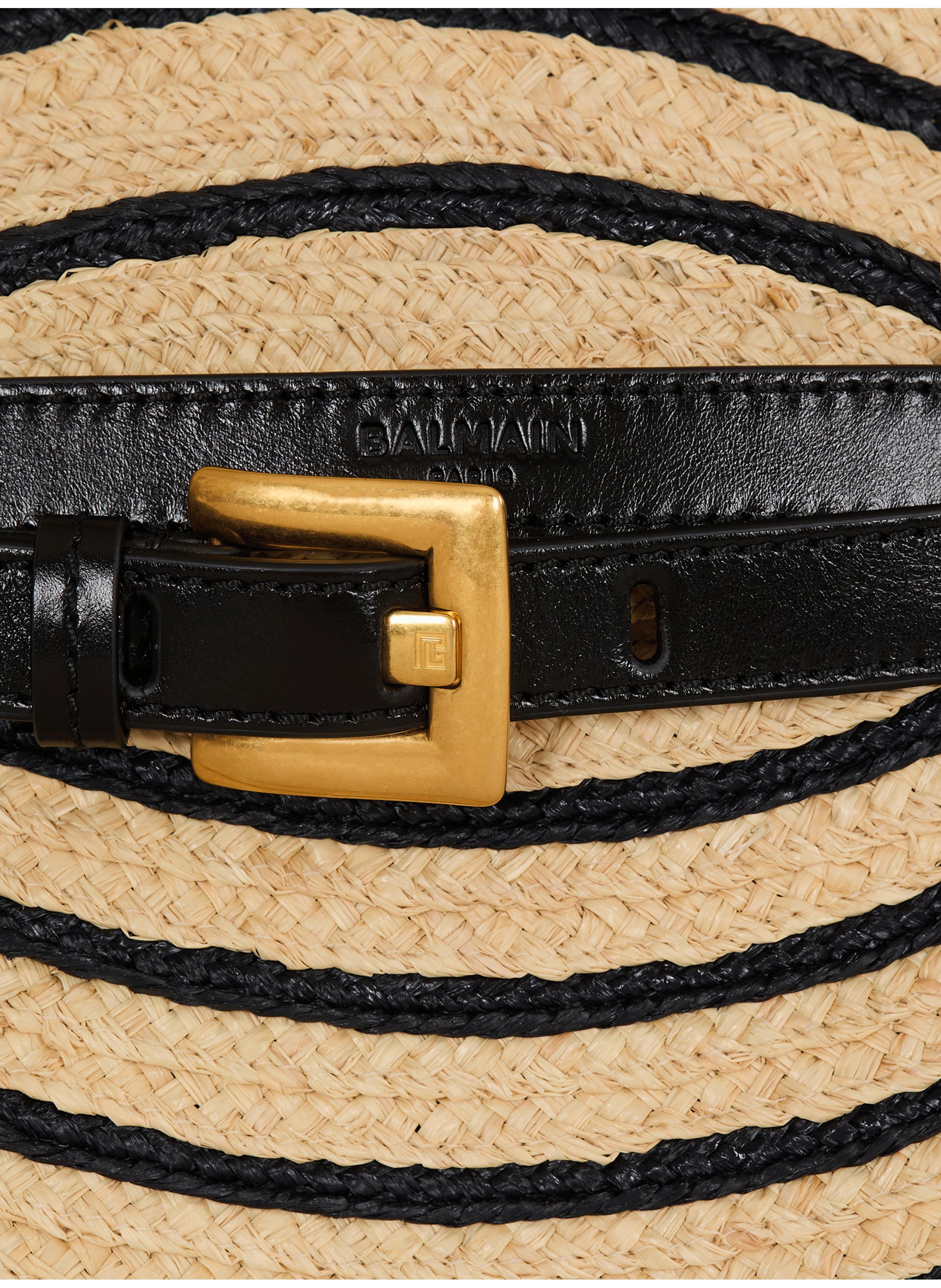 Sac shuffle medium en raphia bicolore et cuir lisse BALMAIN Beige