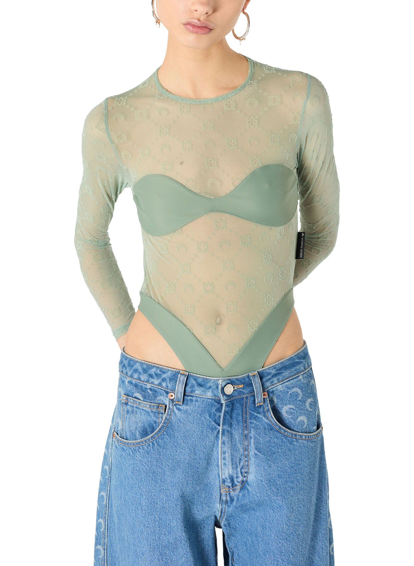 Body moonogram en résille floquée MARINE SERRE Vert