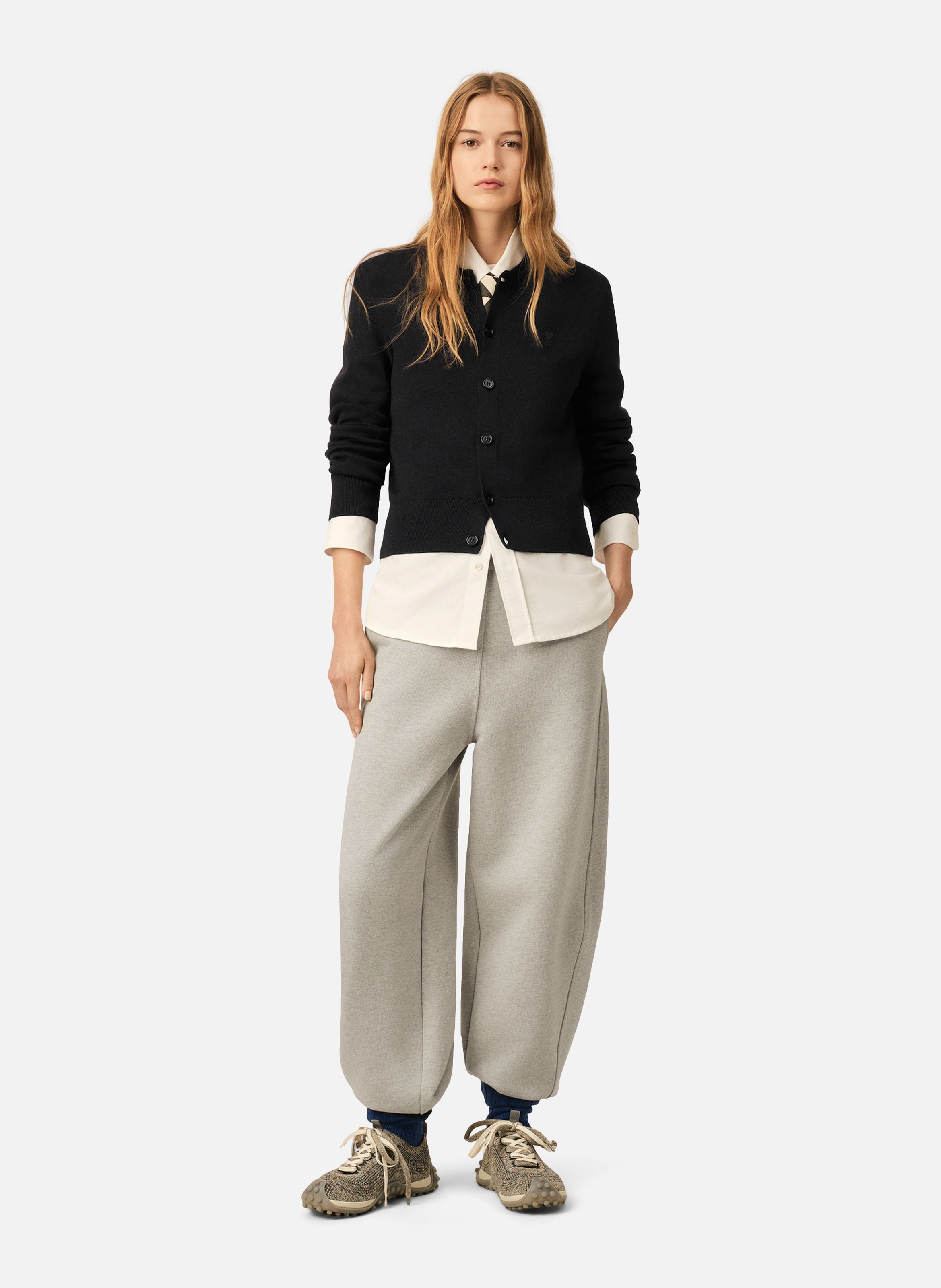 Cardigan col rond en laine ami de coeur AMI PARIS Noir