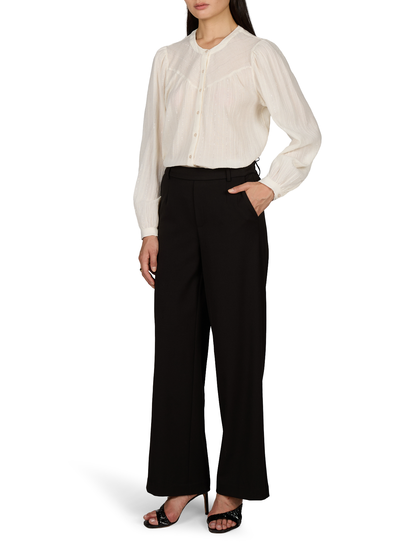 Pantalon taille haute Vivarone ample  VILA Noir