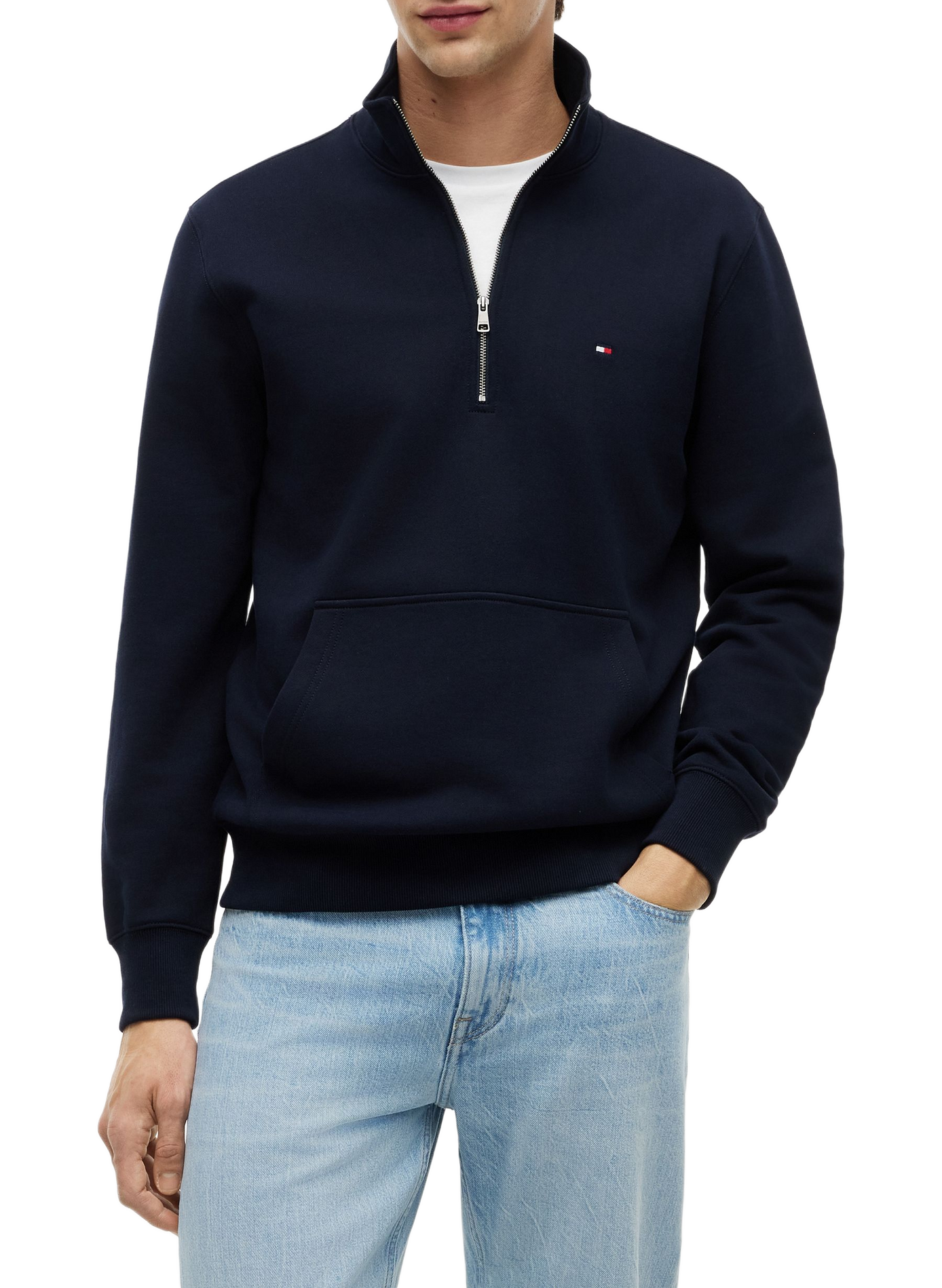 Straight cut high-neck zip-up cotton sweater TOMMY HILFIGER Blue