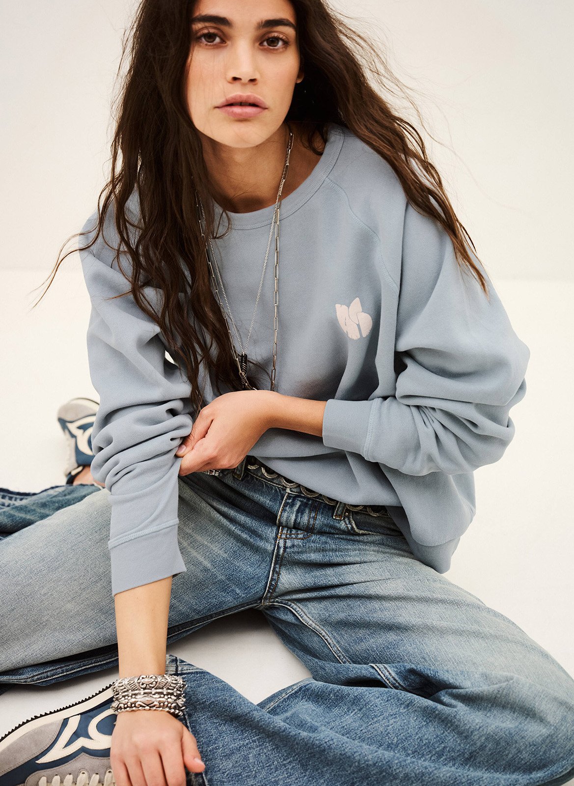 Sweat ample col rond en coton swing BA&SH Bleu