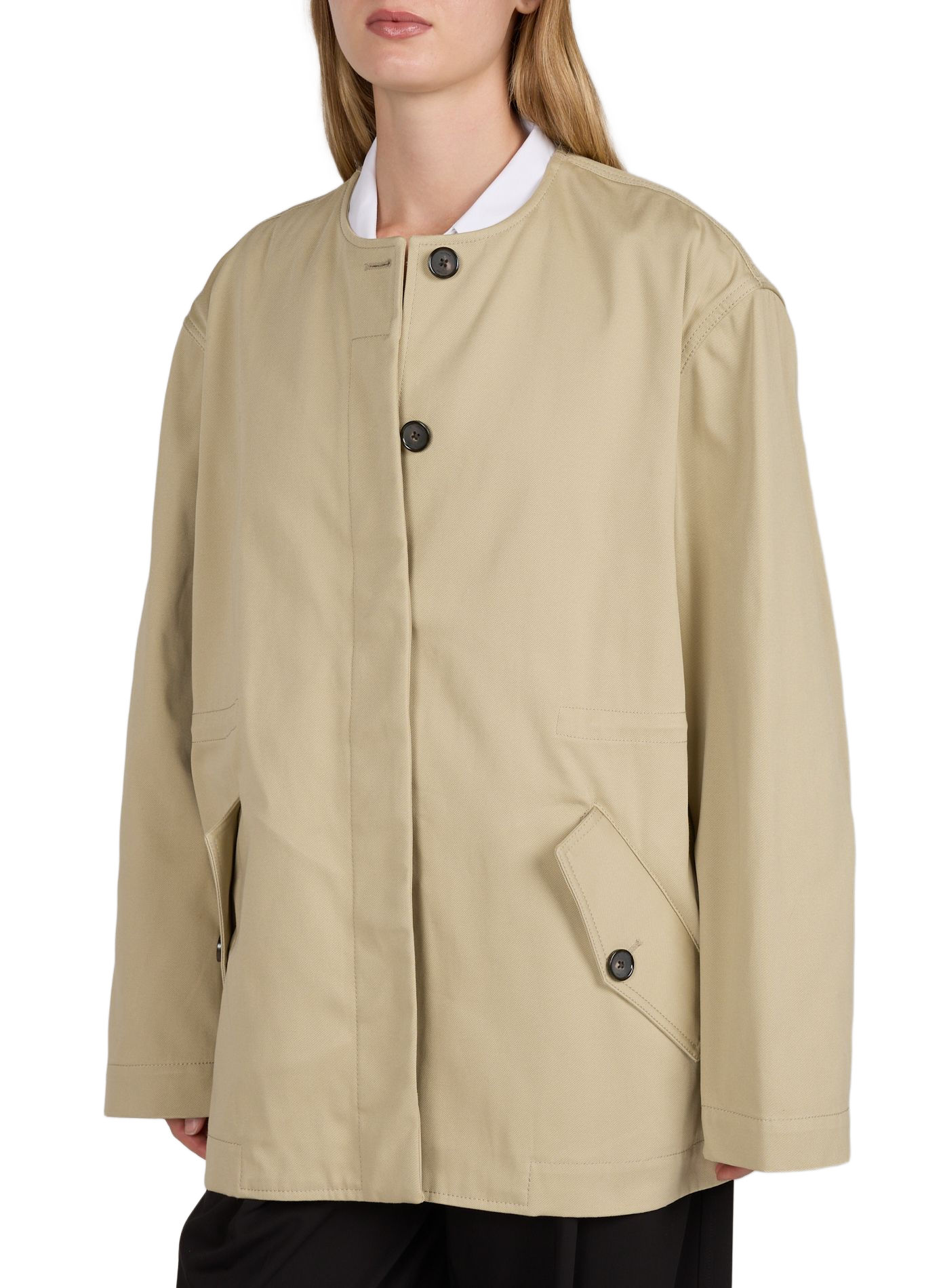 Jacke mit Rundhalsausschnitt aus Bio-Baumwollsatin TOTEME Beige