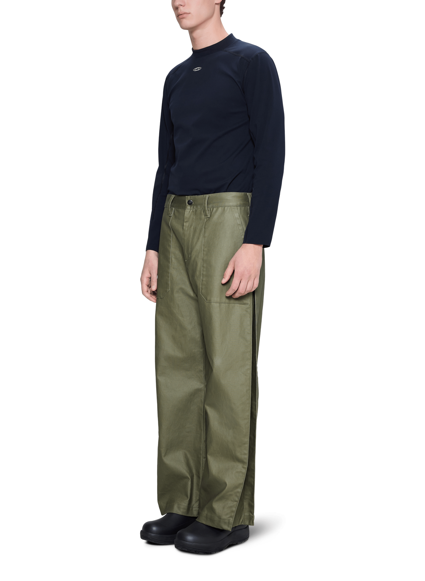 Pantalon large en coton RAINS Kaki