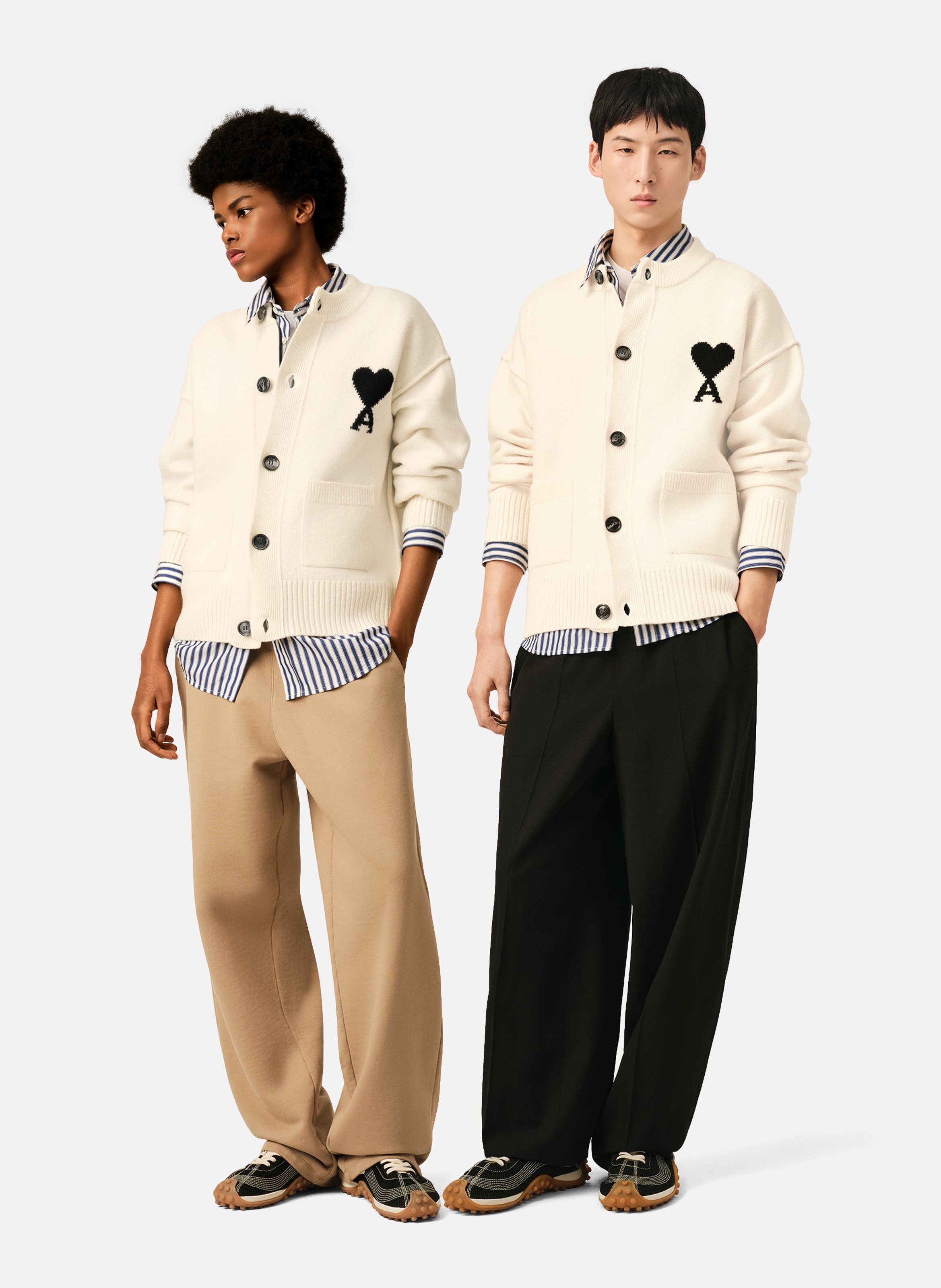 Cardigan col rond unisexe en laine ami de coeur AMI PARIS Blanc