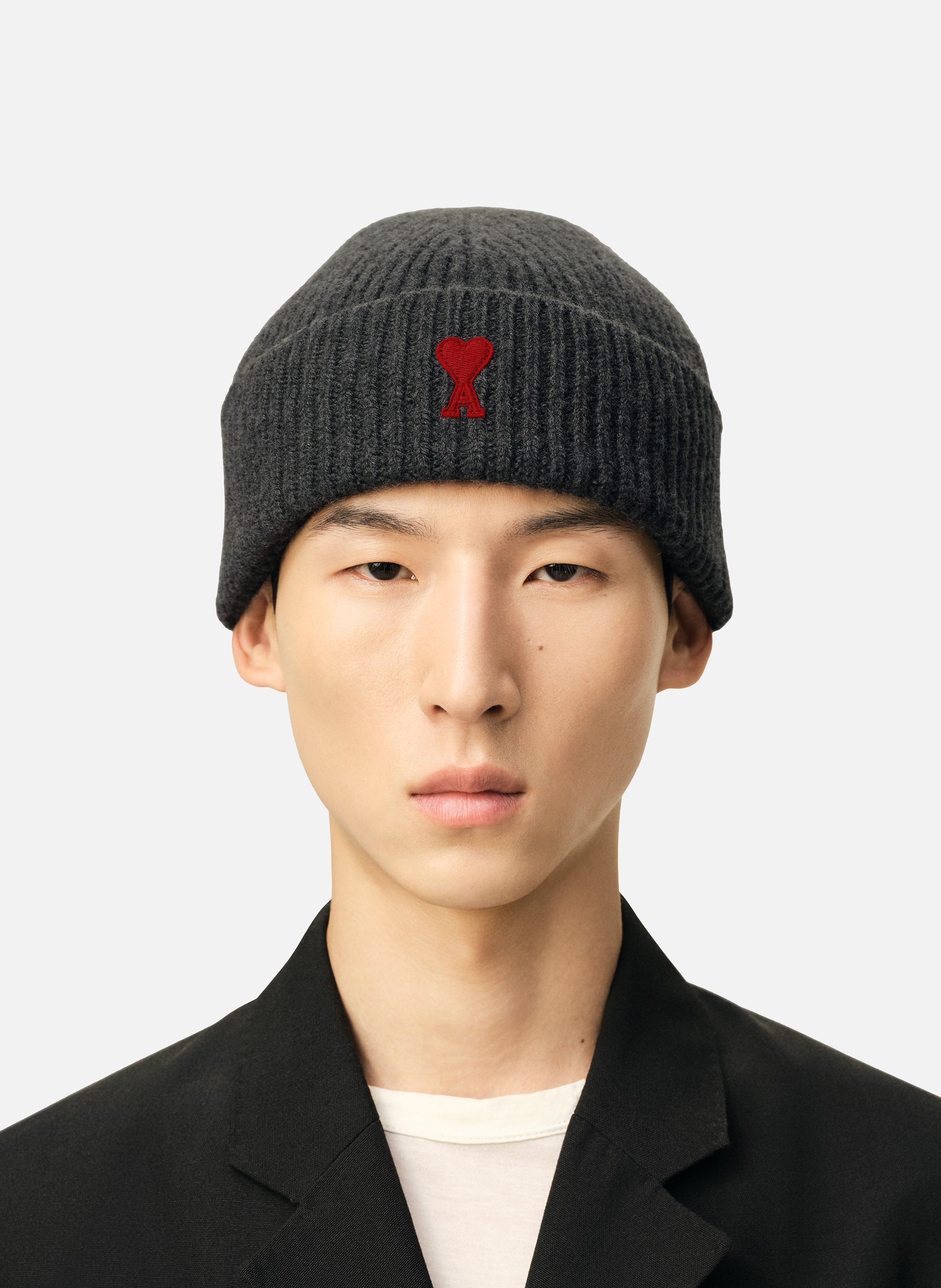 Bonnet ami de coeur rouge unisexe AMI PARIS Gris
