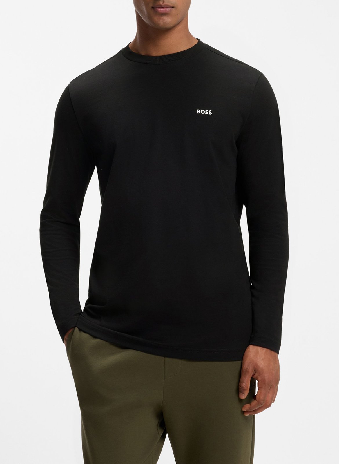 Tee-shirt droit col rond sérigraphié BOSS Noir
