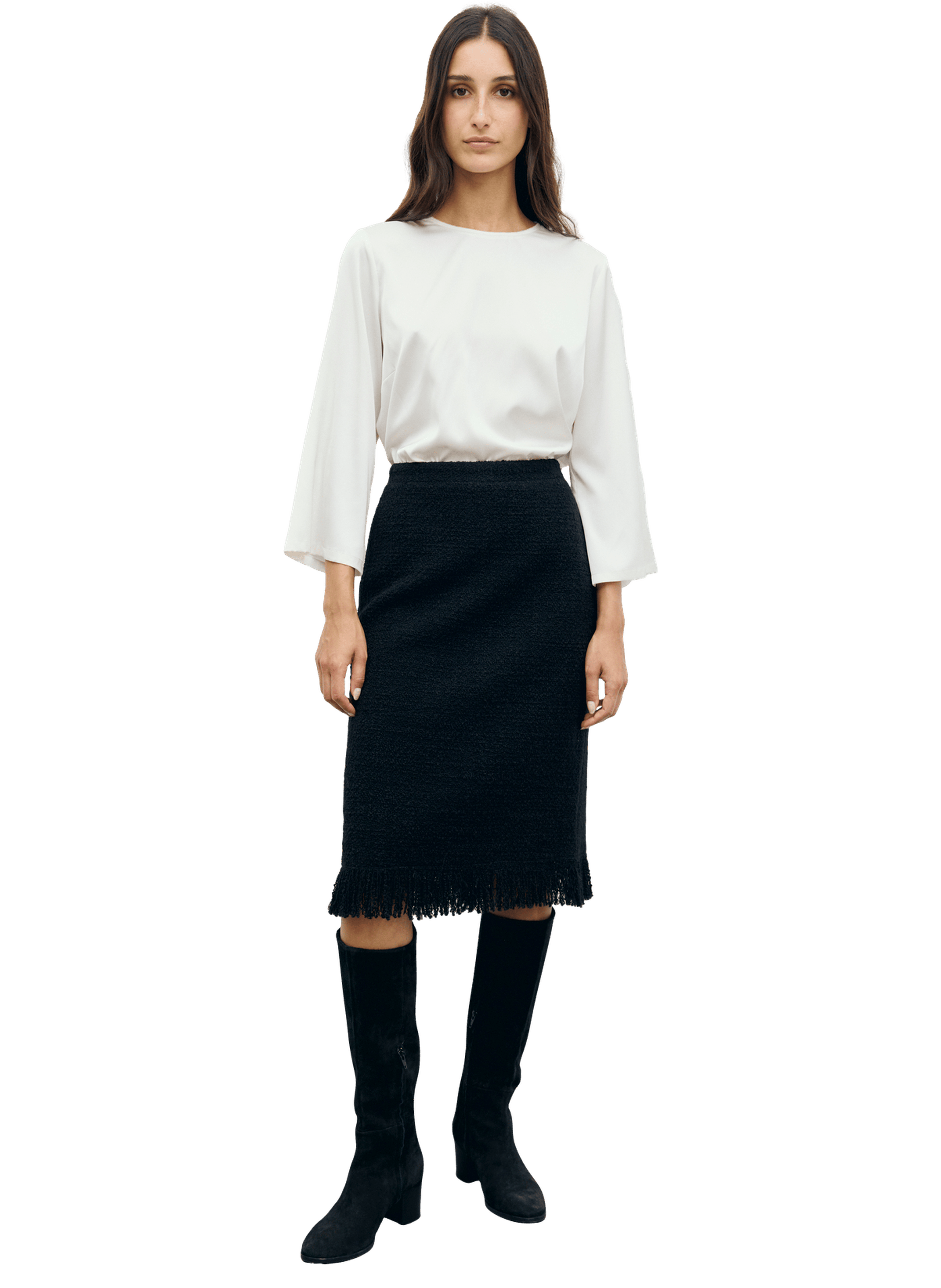 Jupe droite en tweed à franges - tess GERARD DAREL Noir