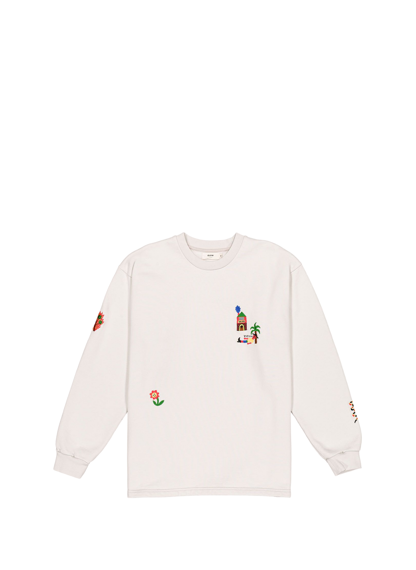 Plain straight-fit sweatshirt with embroidered motifs OLOW Grey