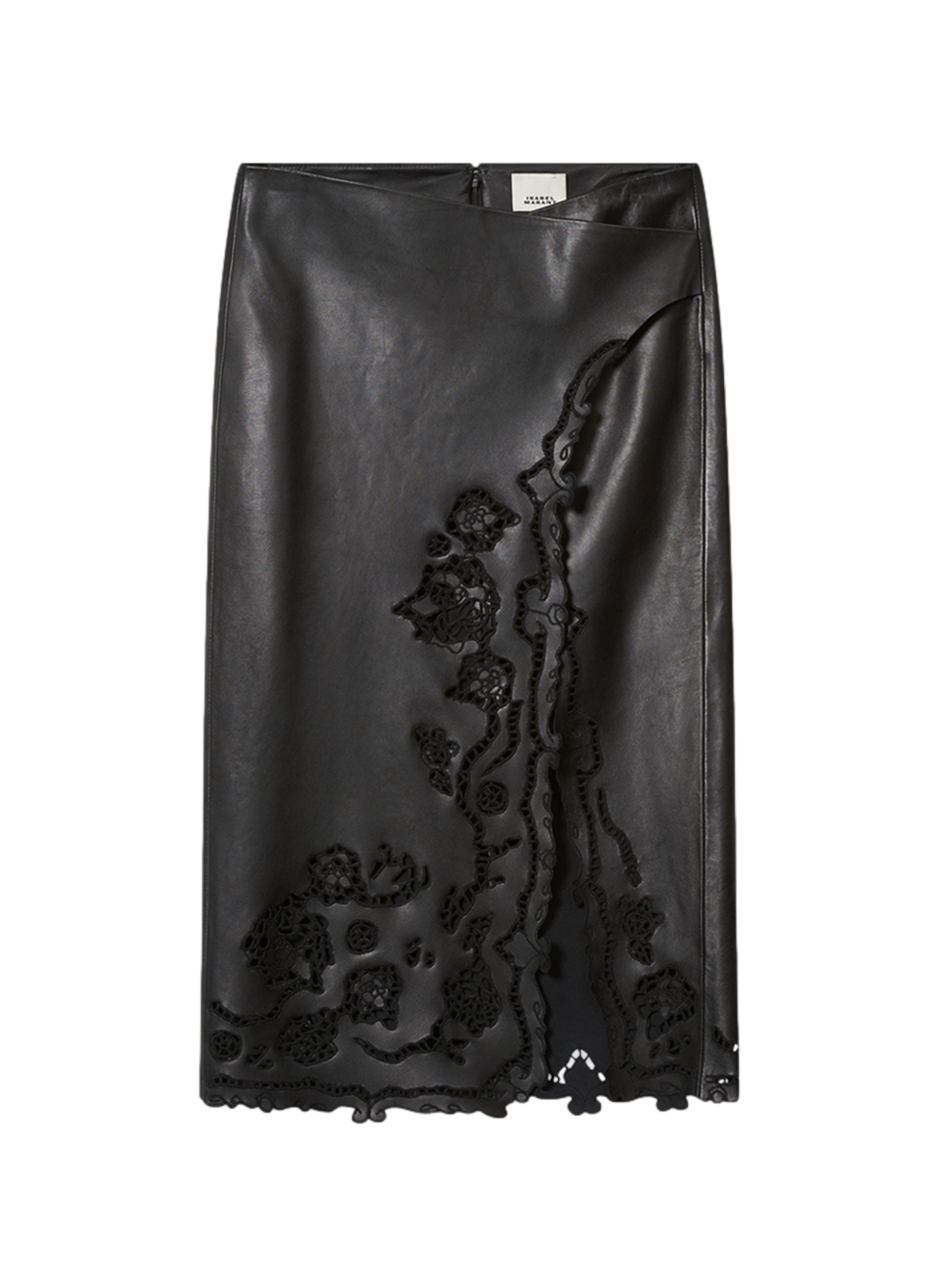 Jupe Fulsa à broderie anglaise en cuir ISABEL MARANT Noir