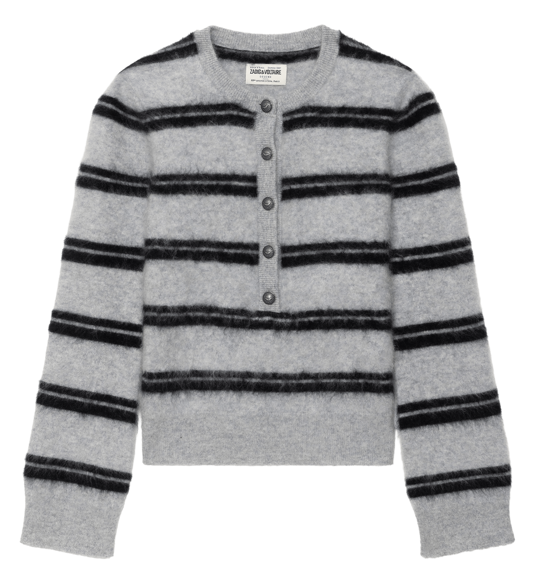 Pull droit rayé col rond en cachemire mandala ZADIG&VOLTAIRE Gris