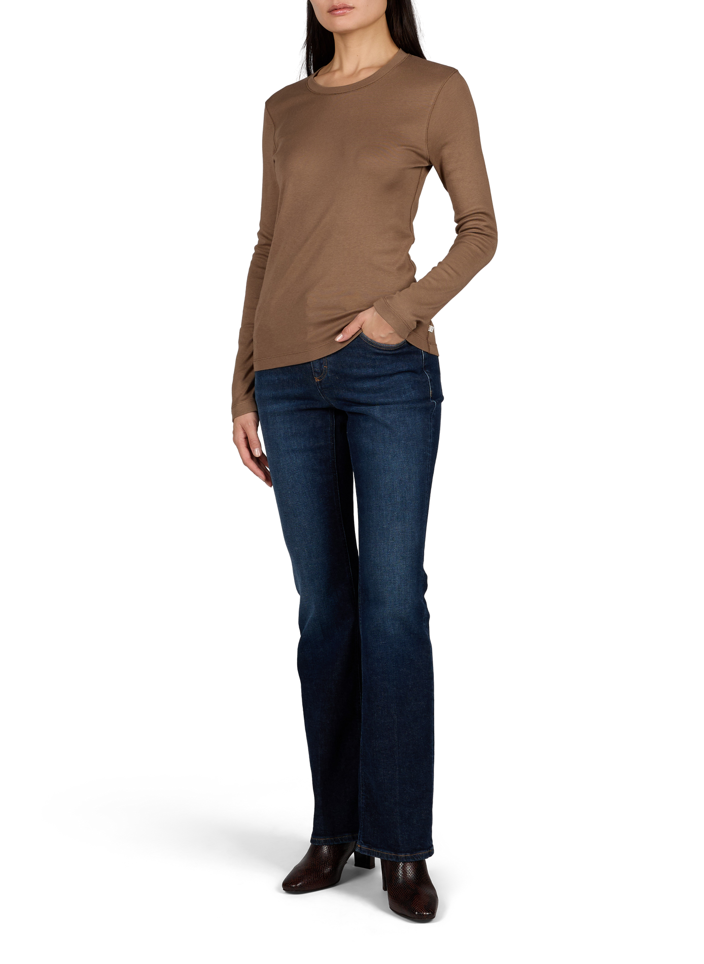 T-shirt col rond en coton mélangé CLOSED Beige