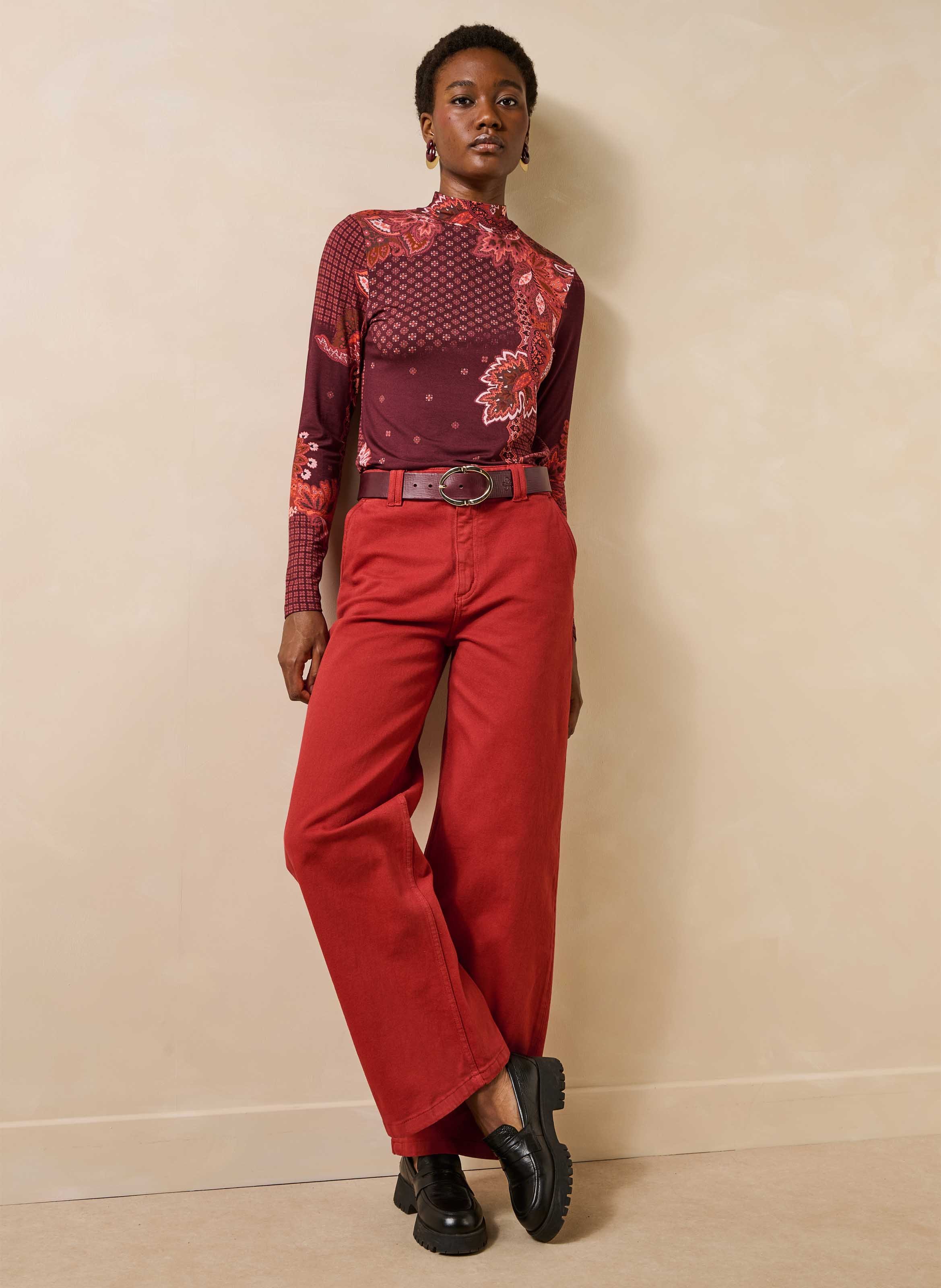T-shirt met lange mouwen, print en opstaande kraag LA FEE MARABOUTEE Rood
