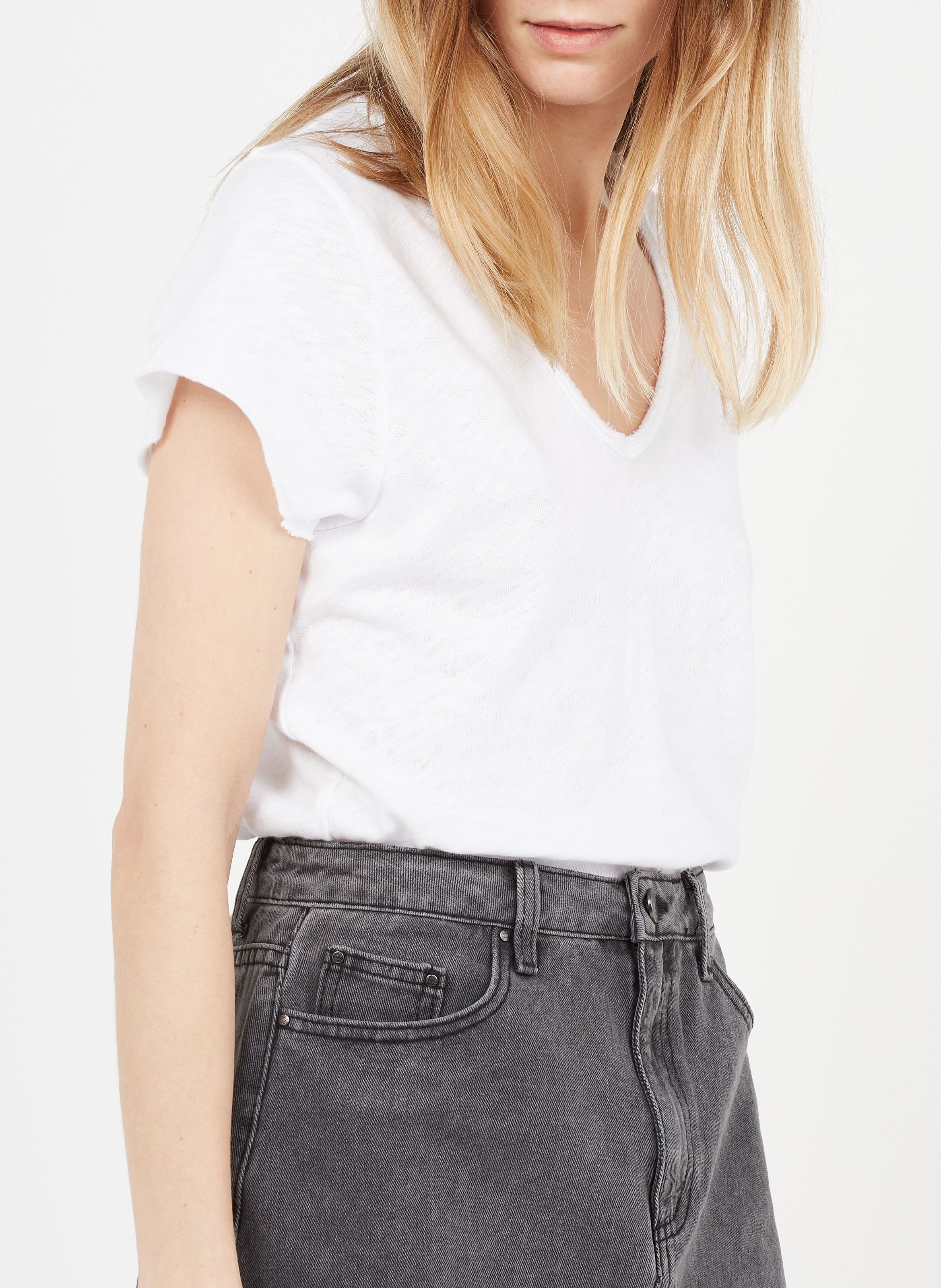 Tee-shirt droit col v en coton sonoma AMERICAN VINTAGE Blanc