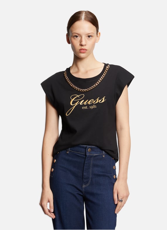 Guess logo t shirt women's shop