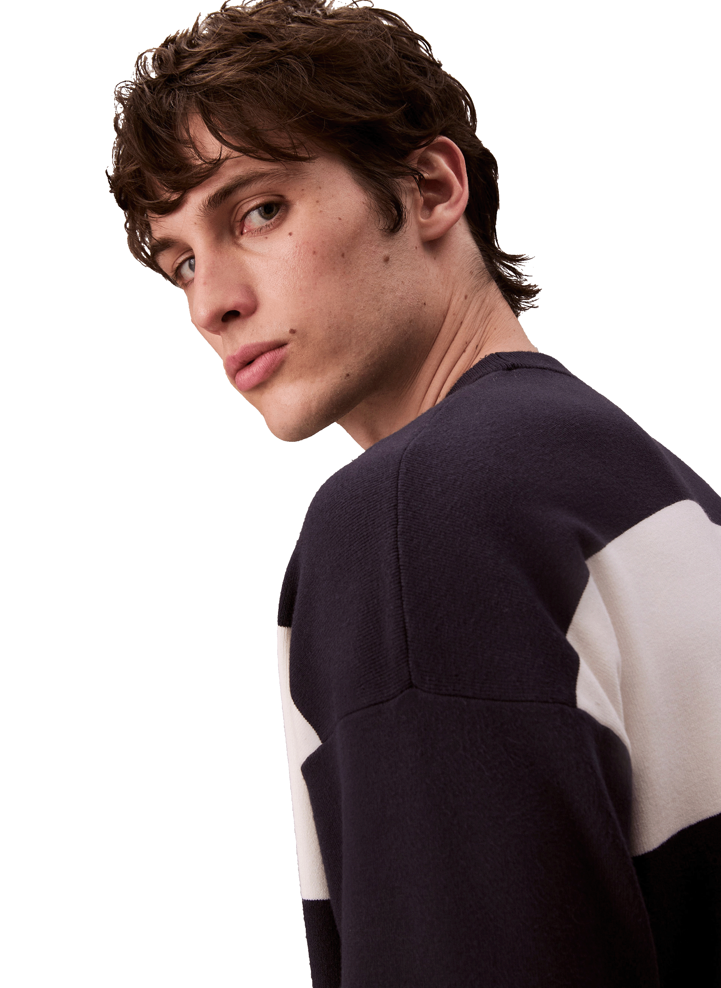 Pull col rond à rayures  CALVIN KLEIN Noir