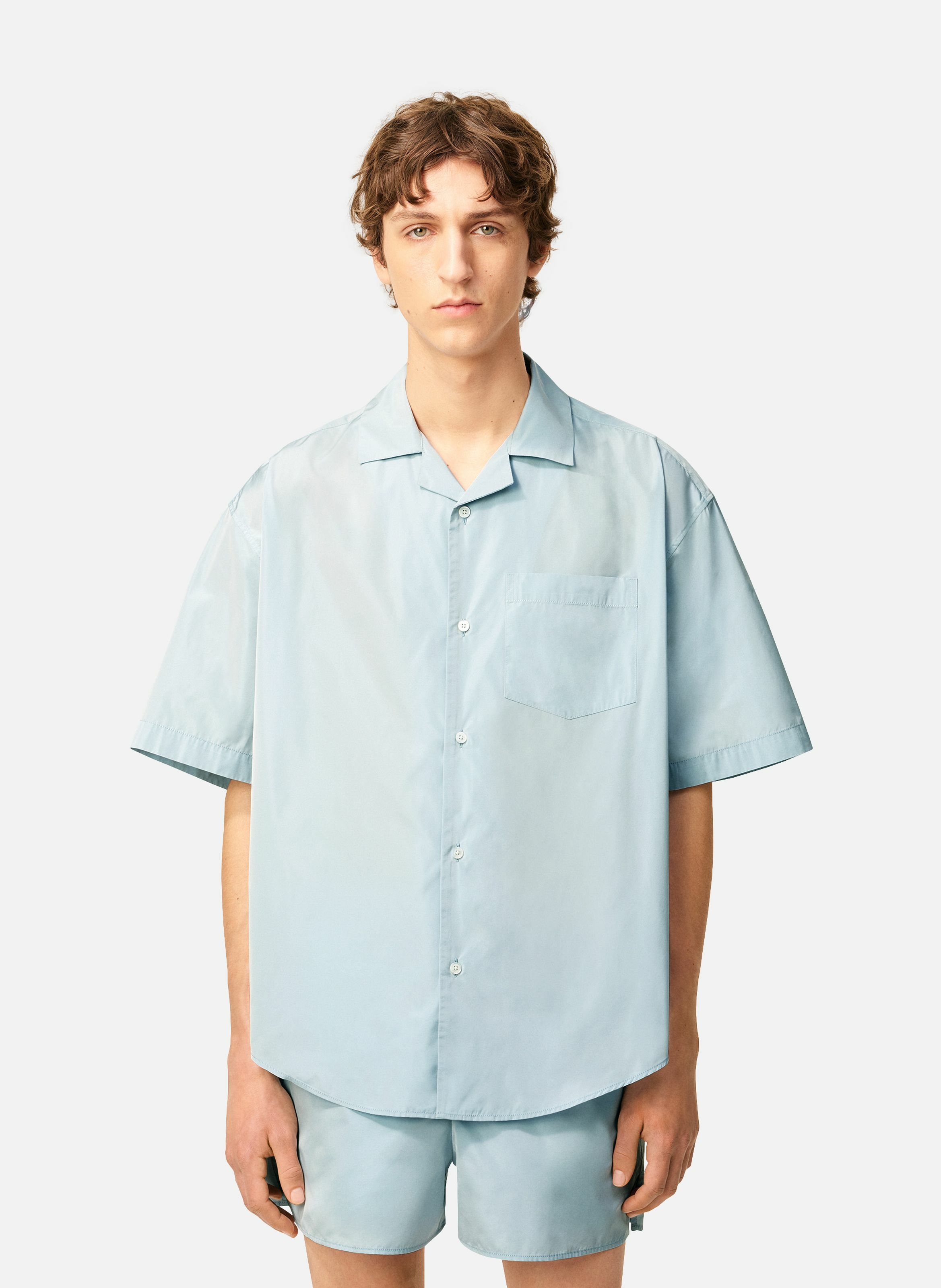 Chemise boxy courtes en taffetas unisexe AMI PARIS Bleu