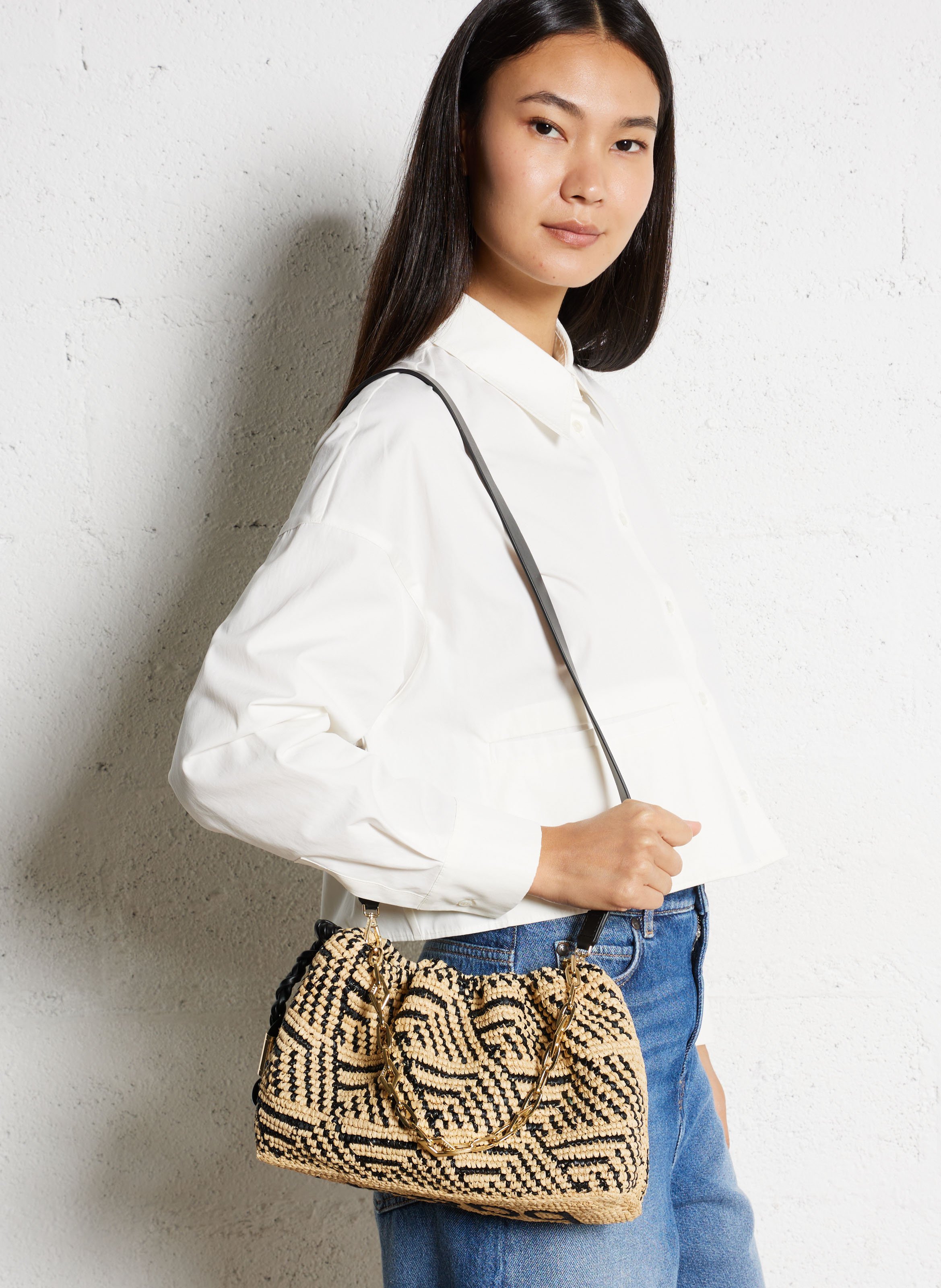 Sac bandoulière en raphia june BA&SH Noir