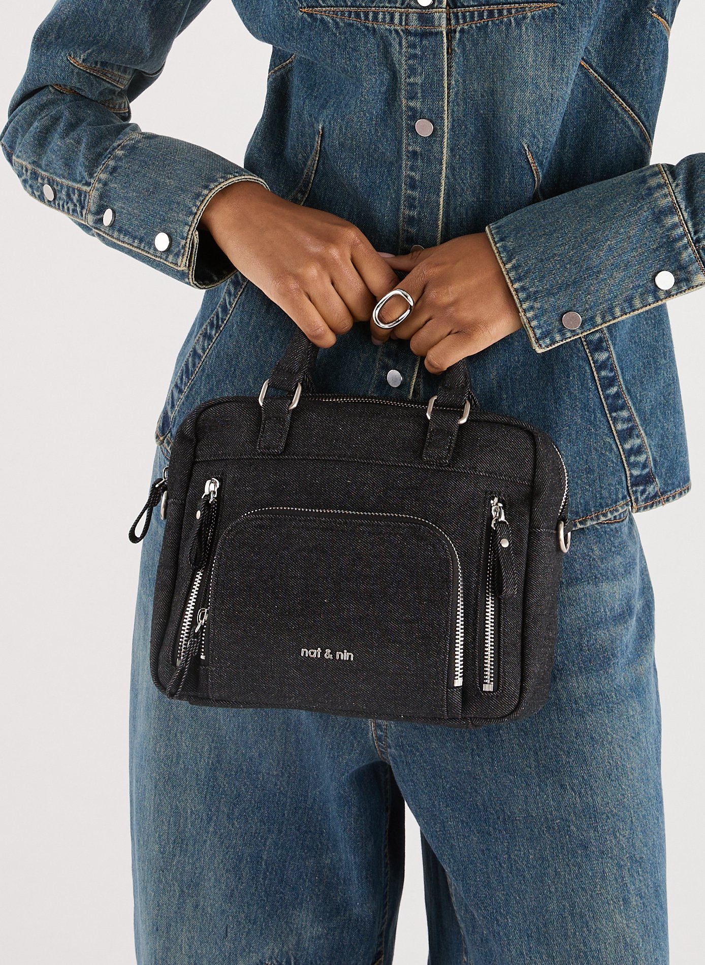 Macy mini denim handbag NAT & NIN Grey