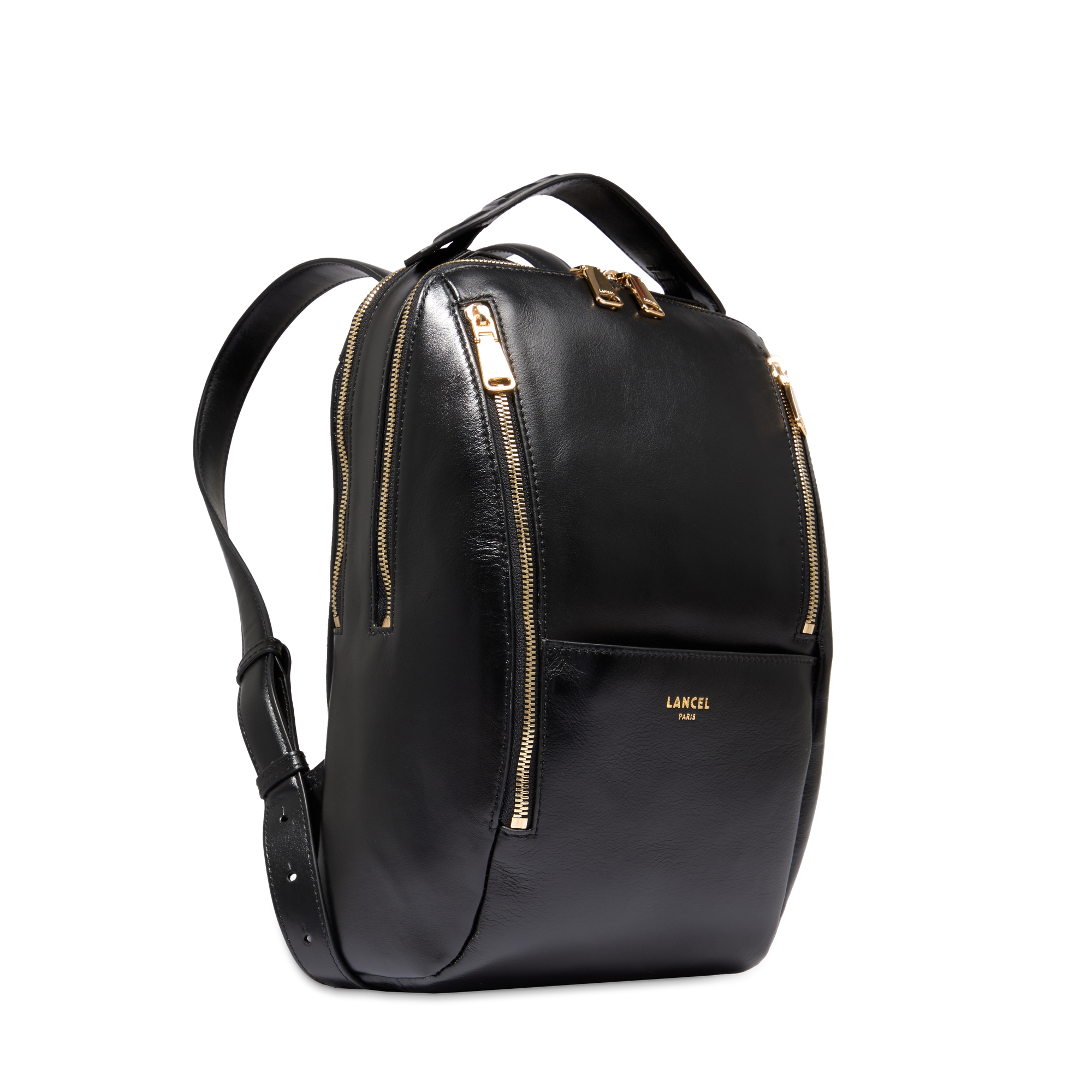 Sac à dos zippé s origami de lancel en cuir LANCEL Noir