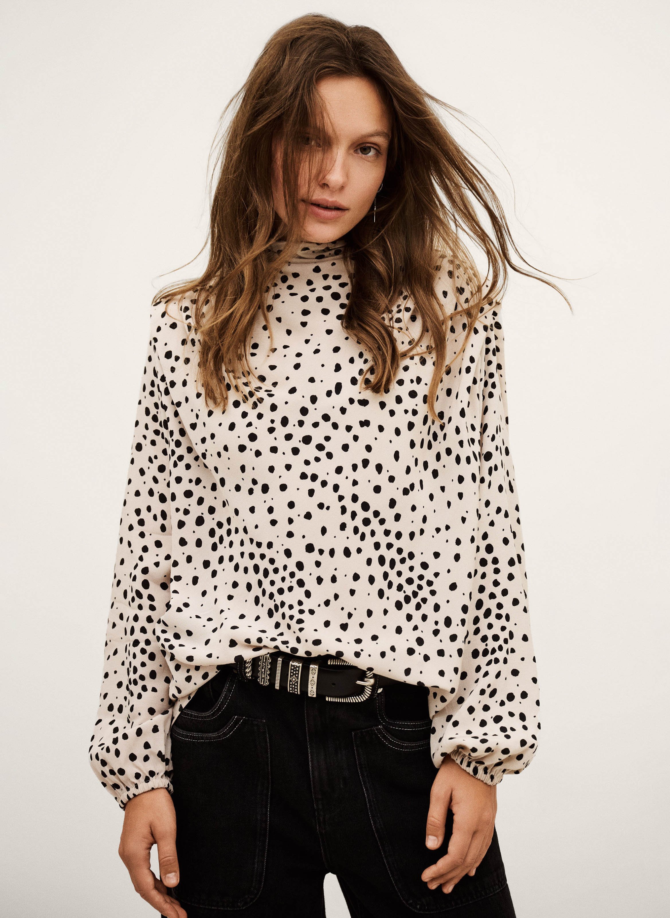 BA&SH Top col montant à pois delphine Beige