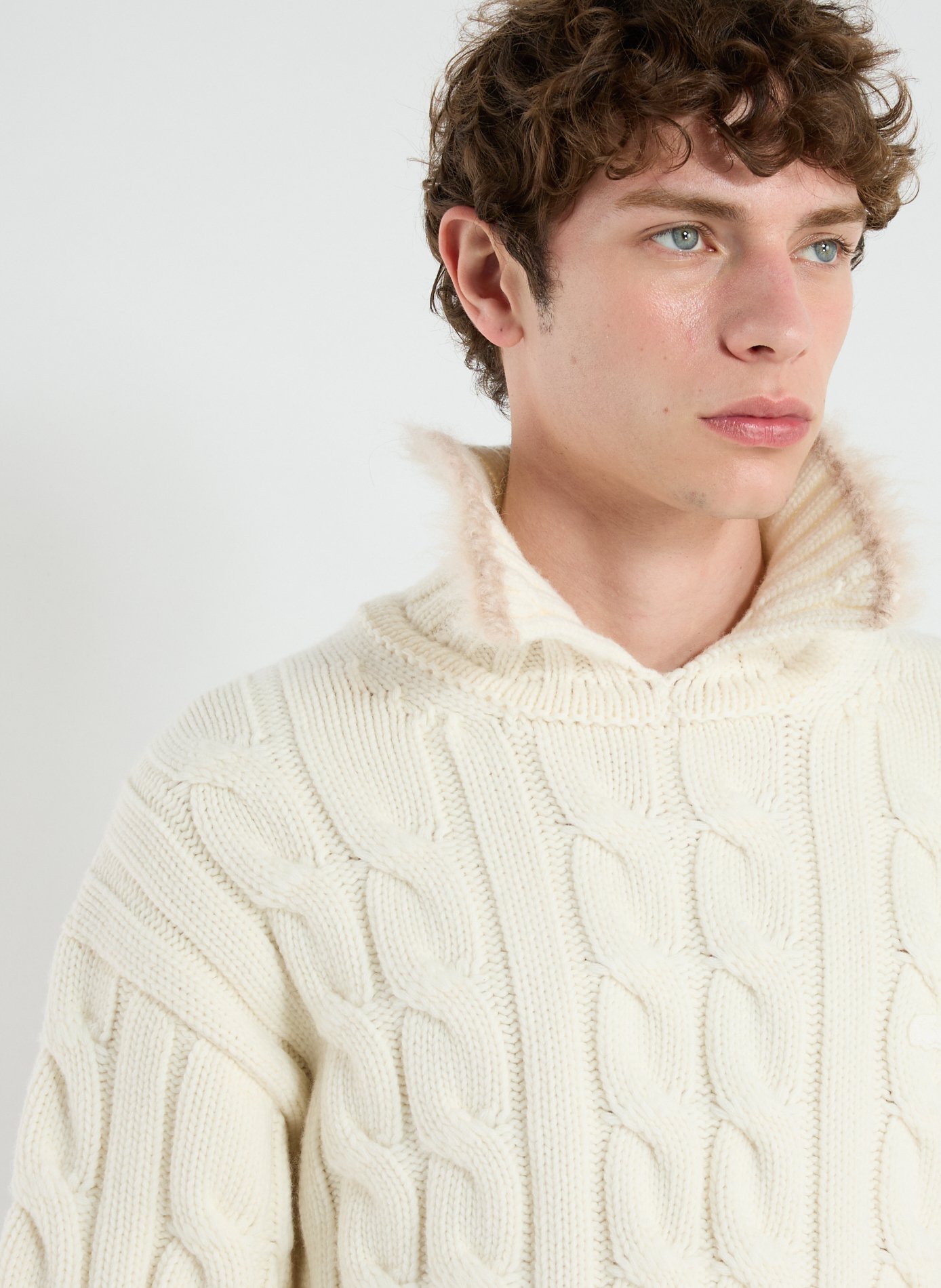 Oversized twisted wool polo neck sweater LACOSTE White