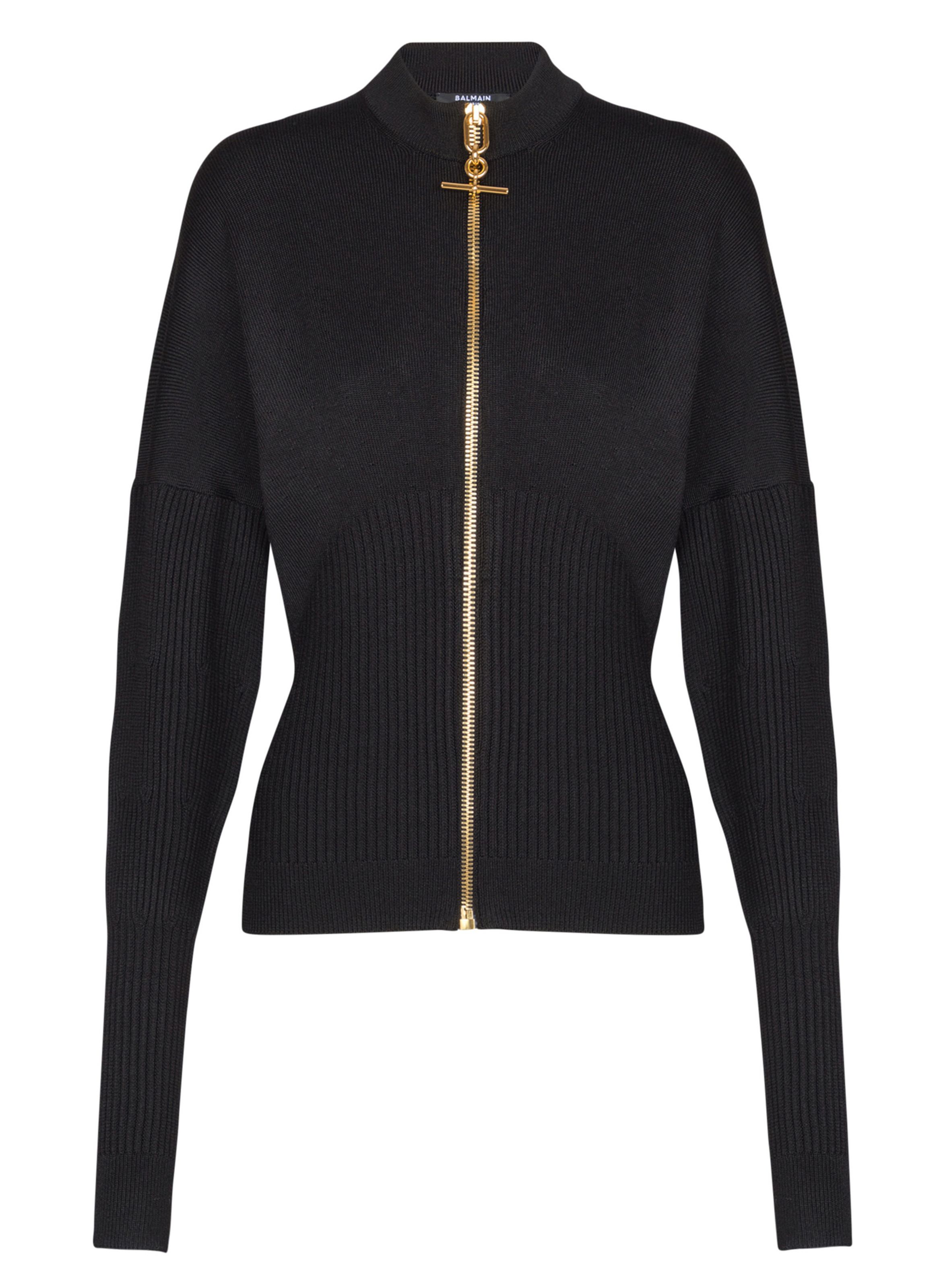 Cardigan zippé en maille BALMAIN Noir