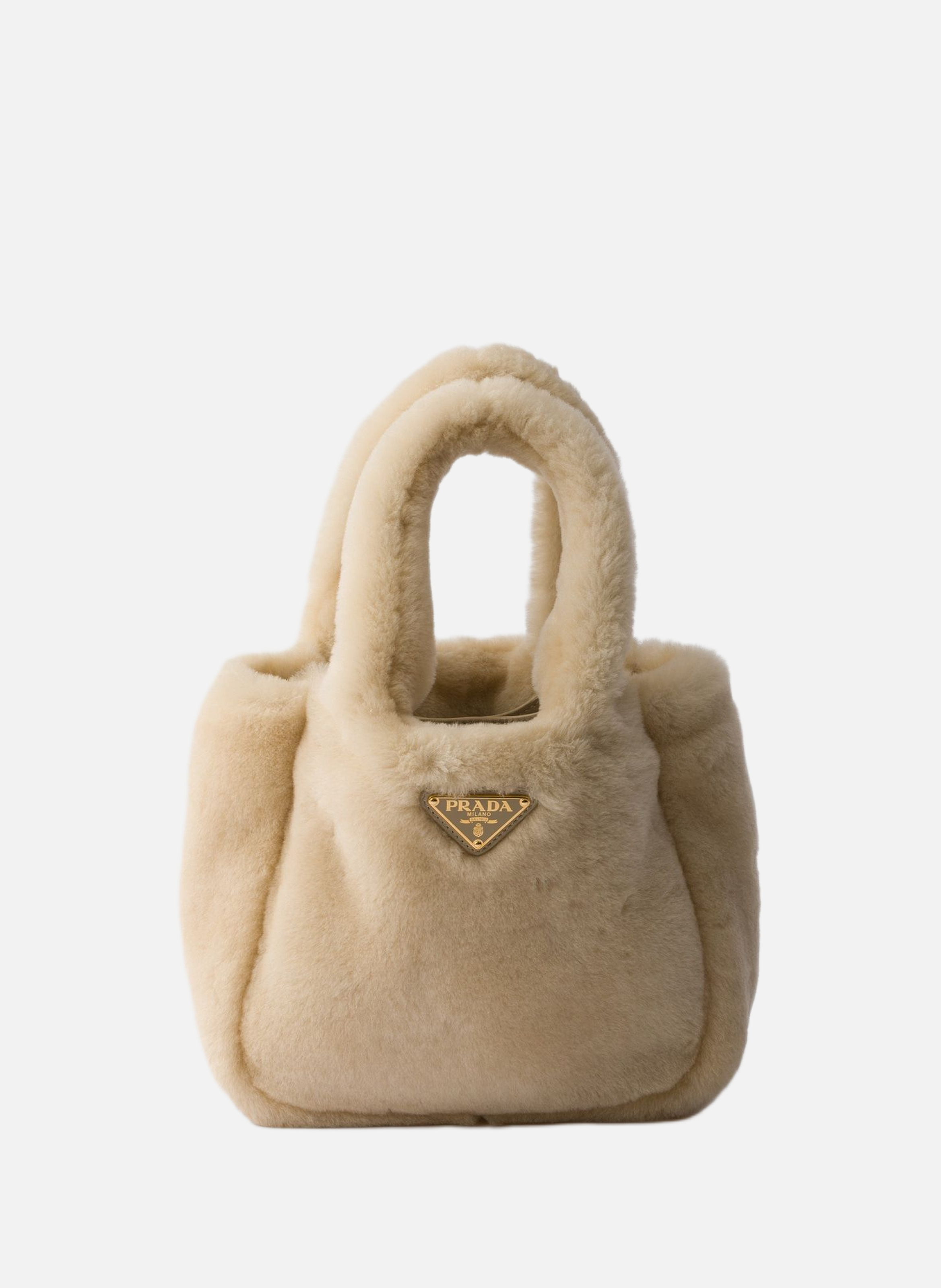 Mini sac à main en peau de mouton PRADA Beige