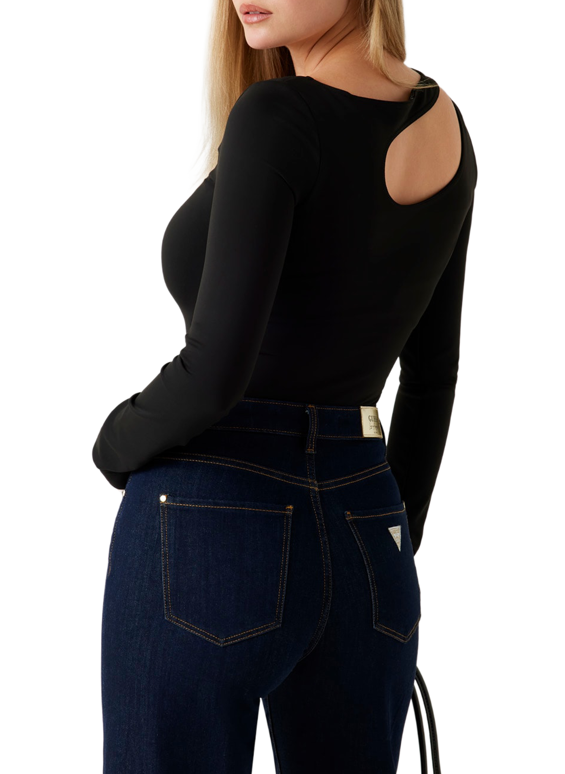 Long sleeve cut-out T-shirt GUESS Black