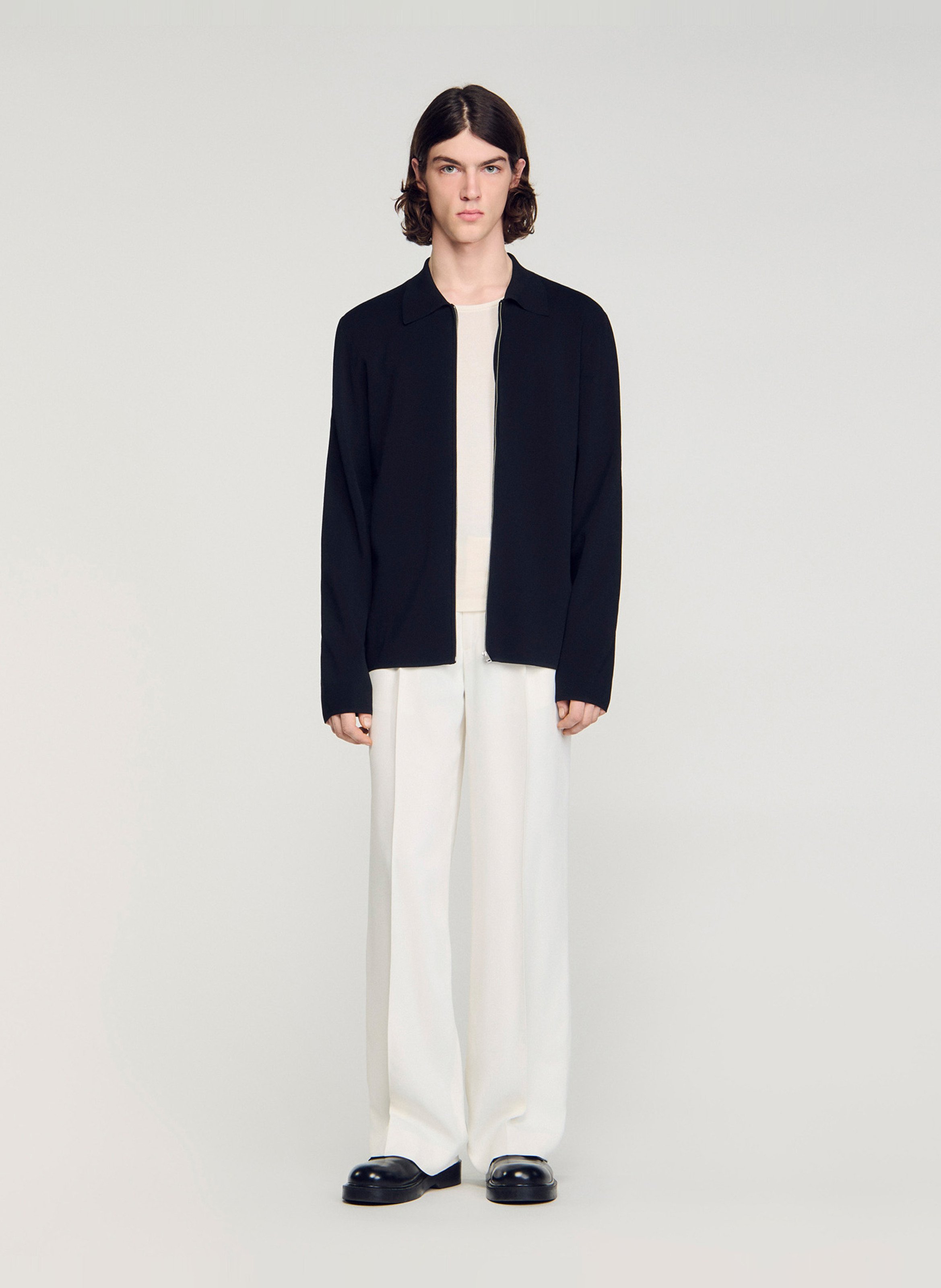 Cardigan droit zippé uni SANDRO Noir