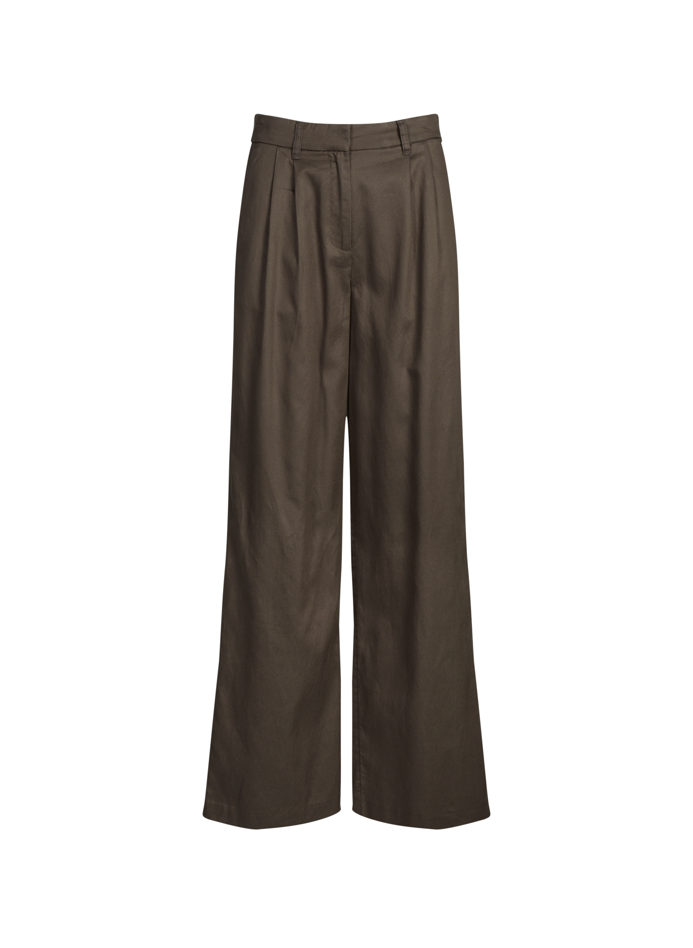 Wide-leg pants in cotton and linen blend OBJECT Brown