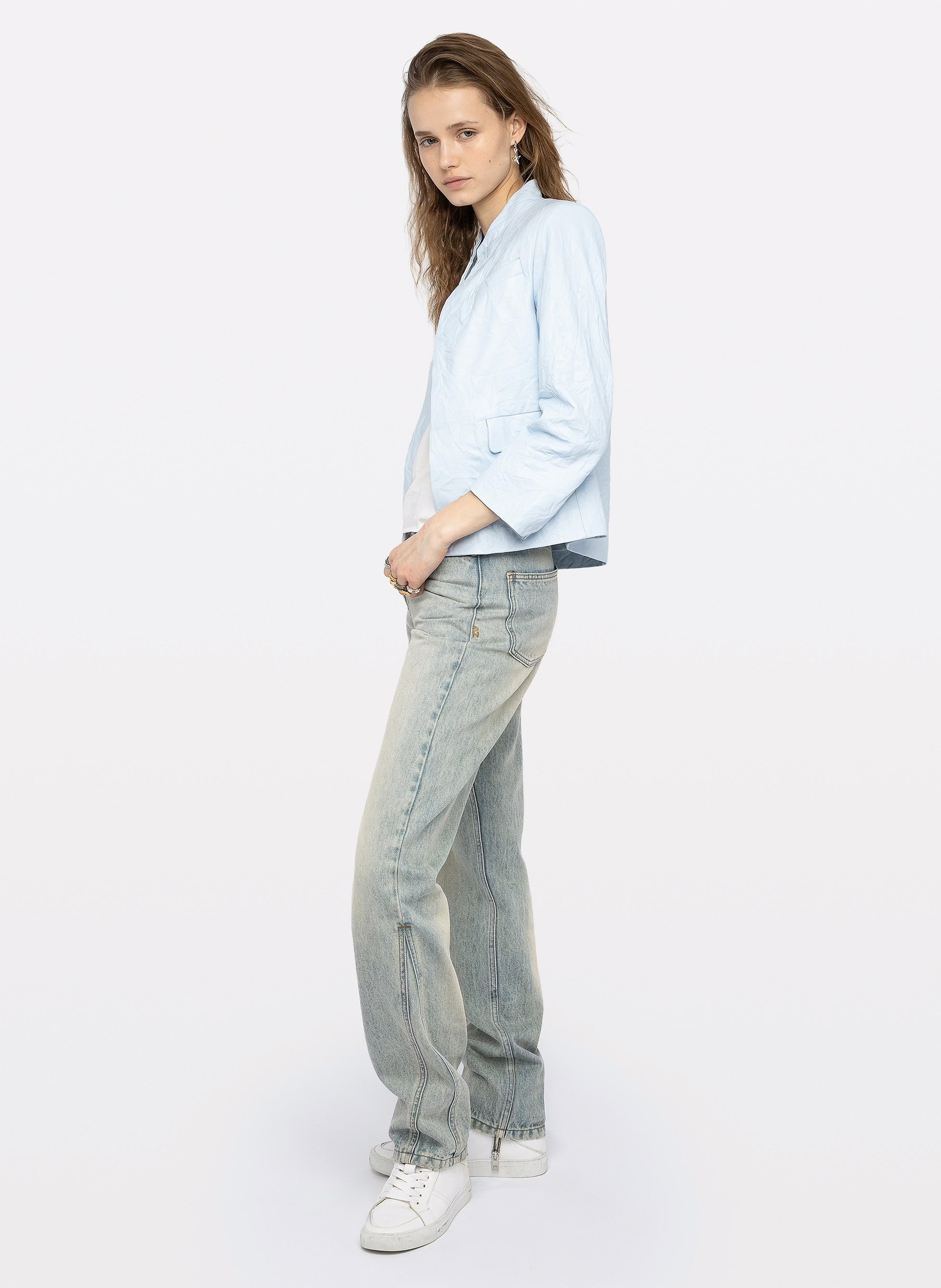 Blouson col rond en cuir veryn ZADIG&VOLTAIRE Bleu