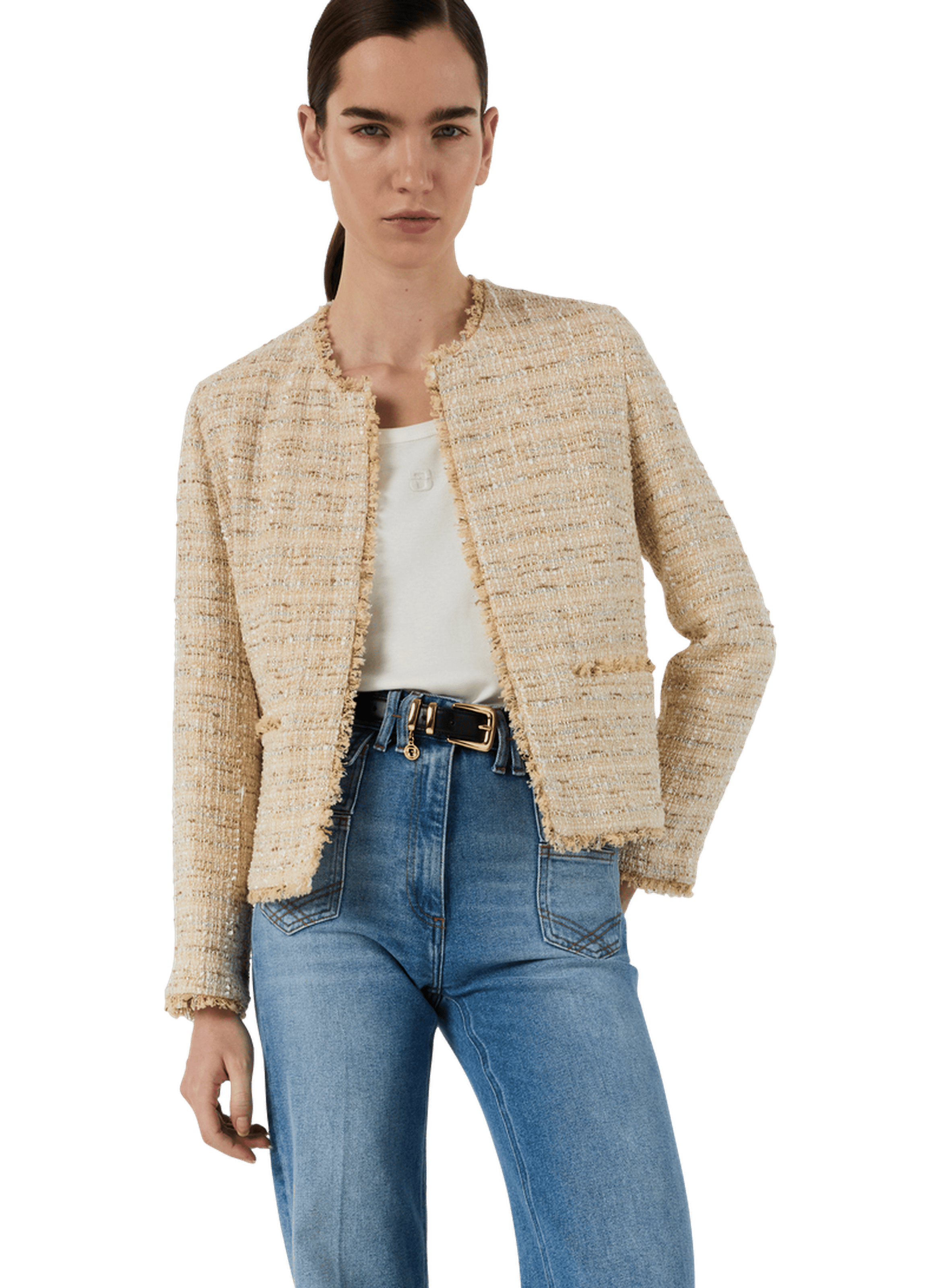 Veste sans col en tweed et lurex - talea GERARD DAREL Beige
