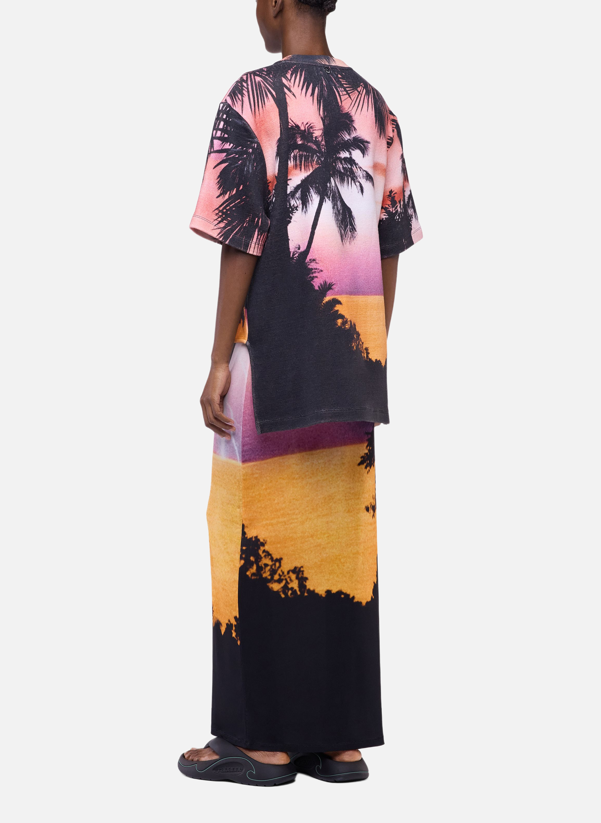 T-shirt structuré en coton imprimé orage RABANNE Orange