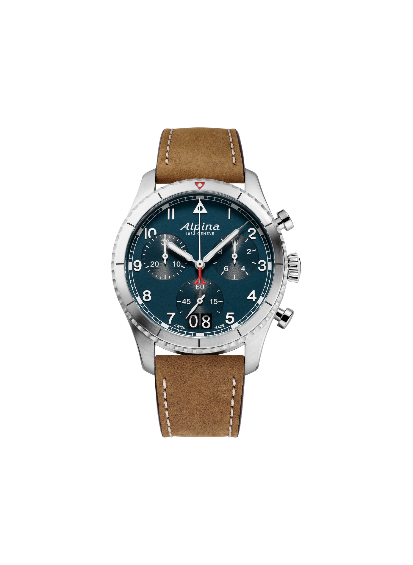 Montre quartz Pilot Quartz Chronograph en cuir de veau ALPINA Bleu