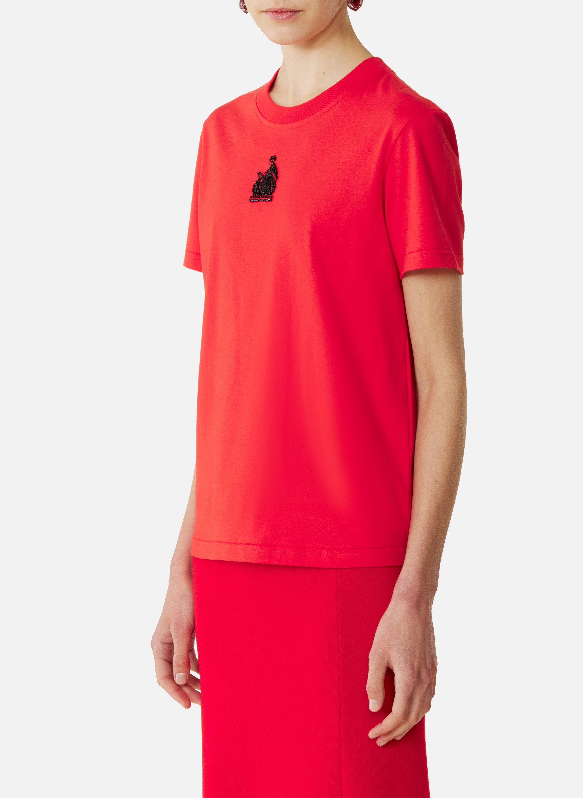 T-shirt brodé la mère et l'enfant en jersey LANVIN Rouge