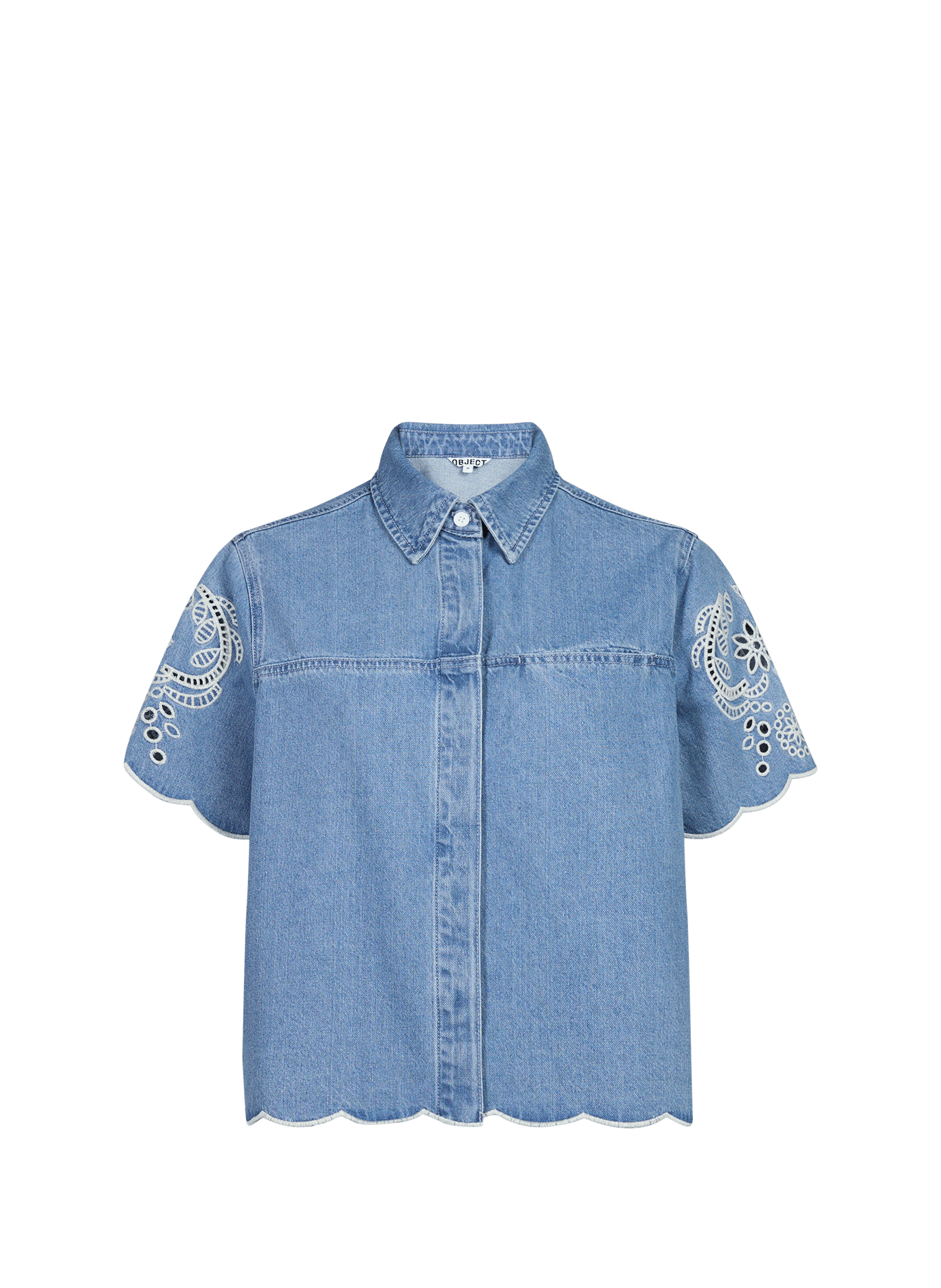 Short-sleeved denim cotton shirt OBJECT Blue