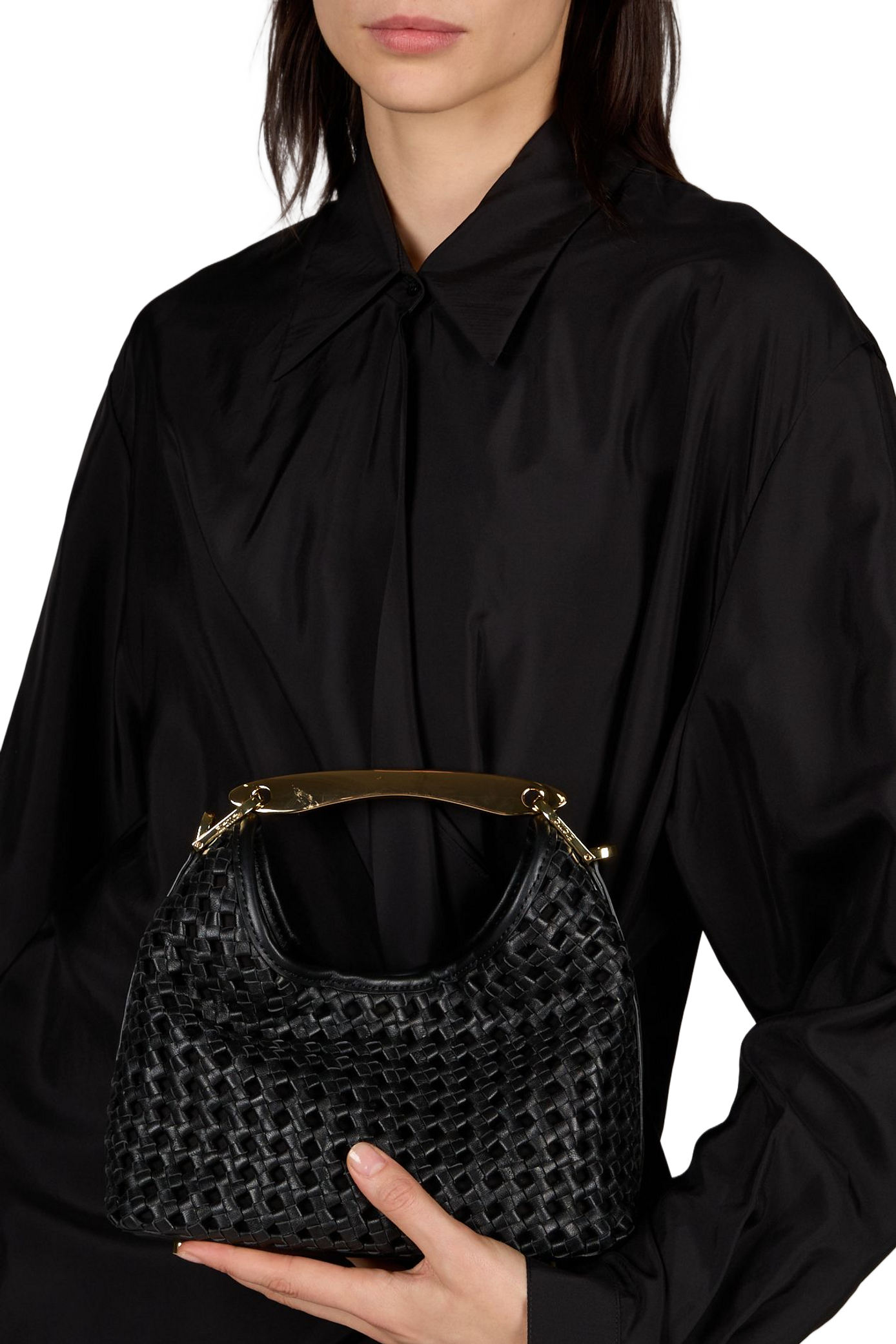 Woven leather Boomerang handbag ELLEME Black