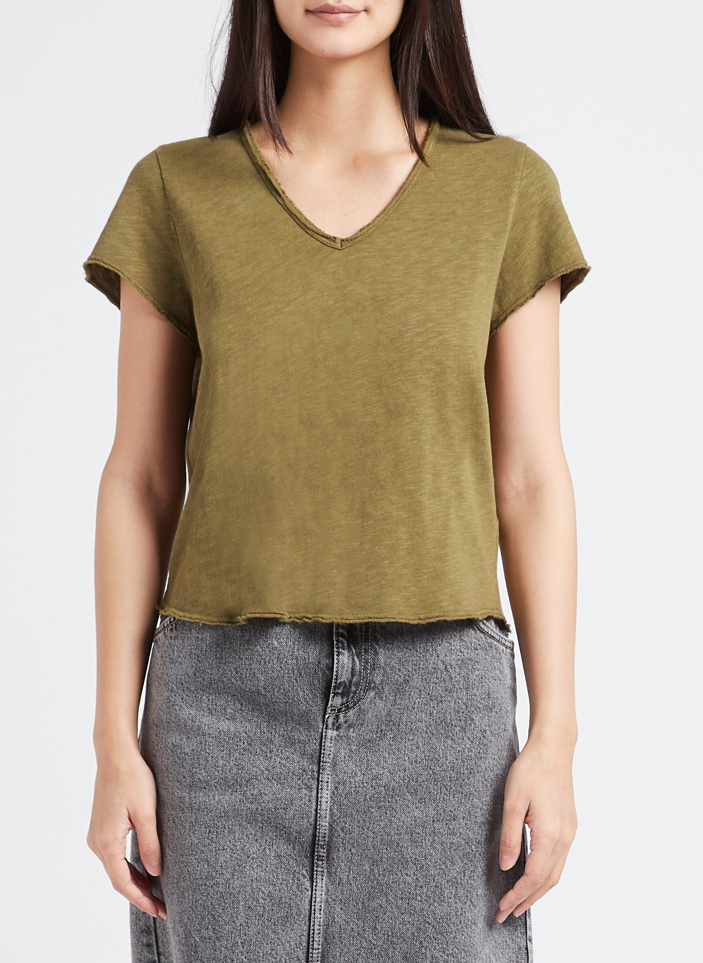 Tee-shirt droit col v en coton sonoma  Buisson vintage