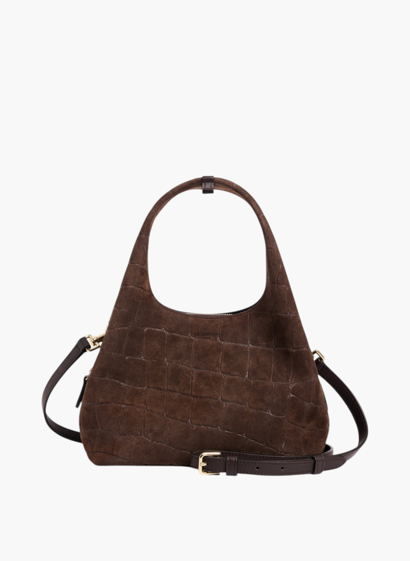 Petit sac à main juliette en cuir refente de velours embossé crocodile LE TANNEUR Marron