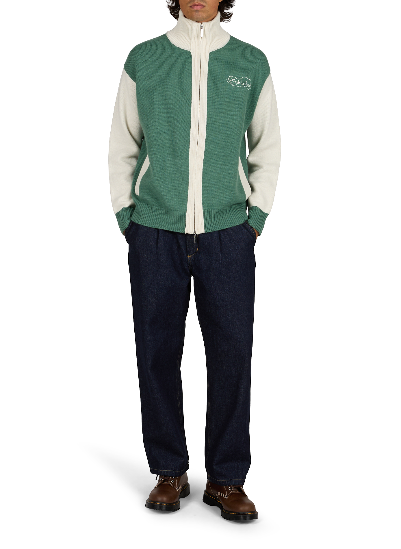 Straight jacket with high collar and wool print MAISON LABICHE Green